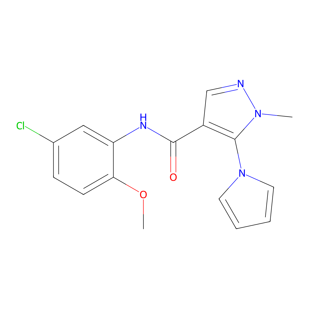 N-(5-chloro-2-methoxyphenyl)-1-methyl-5-(1H-pyrrol-1-yl)-1H-pyrazole-4-carboxamide molecular structure, CAS 1232810-62-6