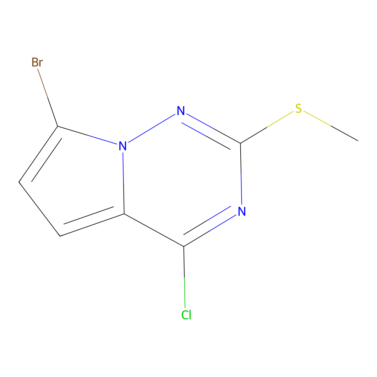 7-Bromo-4-chloro-2-(methylthio)pyrrolo[2,1-f][1,2,4]triazine molecular structure, CAS 1232815-51-8