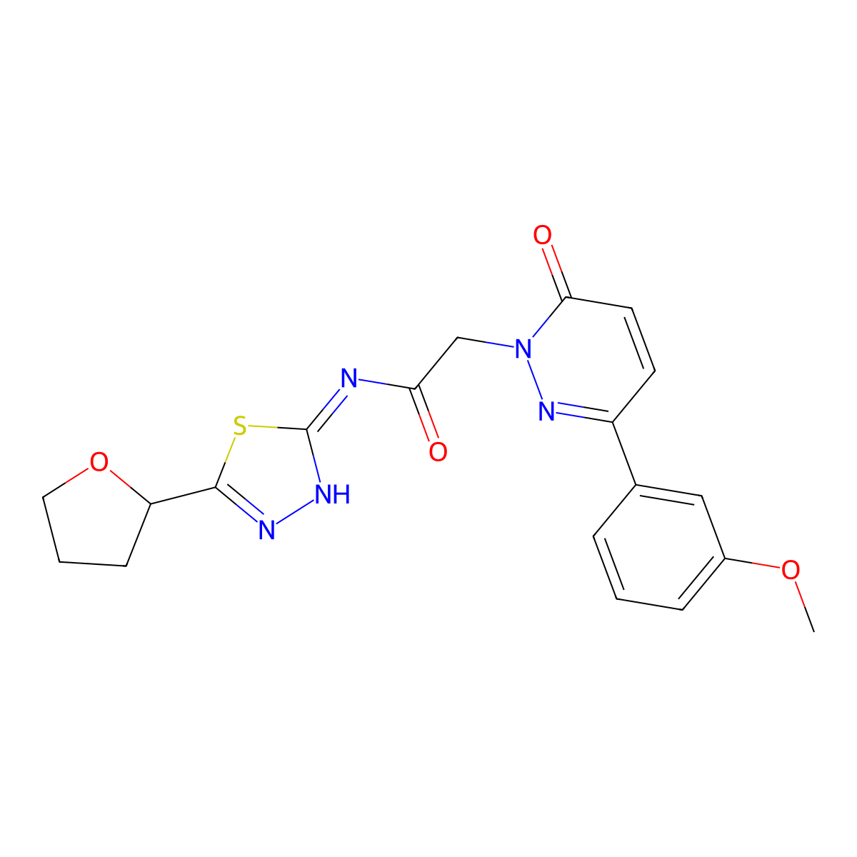 2-[3-(3-methoxyphenyl)-6-oxopyridazin-1(6H)-yl]-N-[(2E)-5-(tetrahydrofuran-2-yl)-1,3,4-thiadiazol-2(3H)-ylidene]acetamide molecular structure, CAS 1232817-30-9