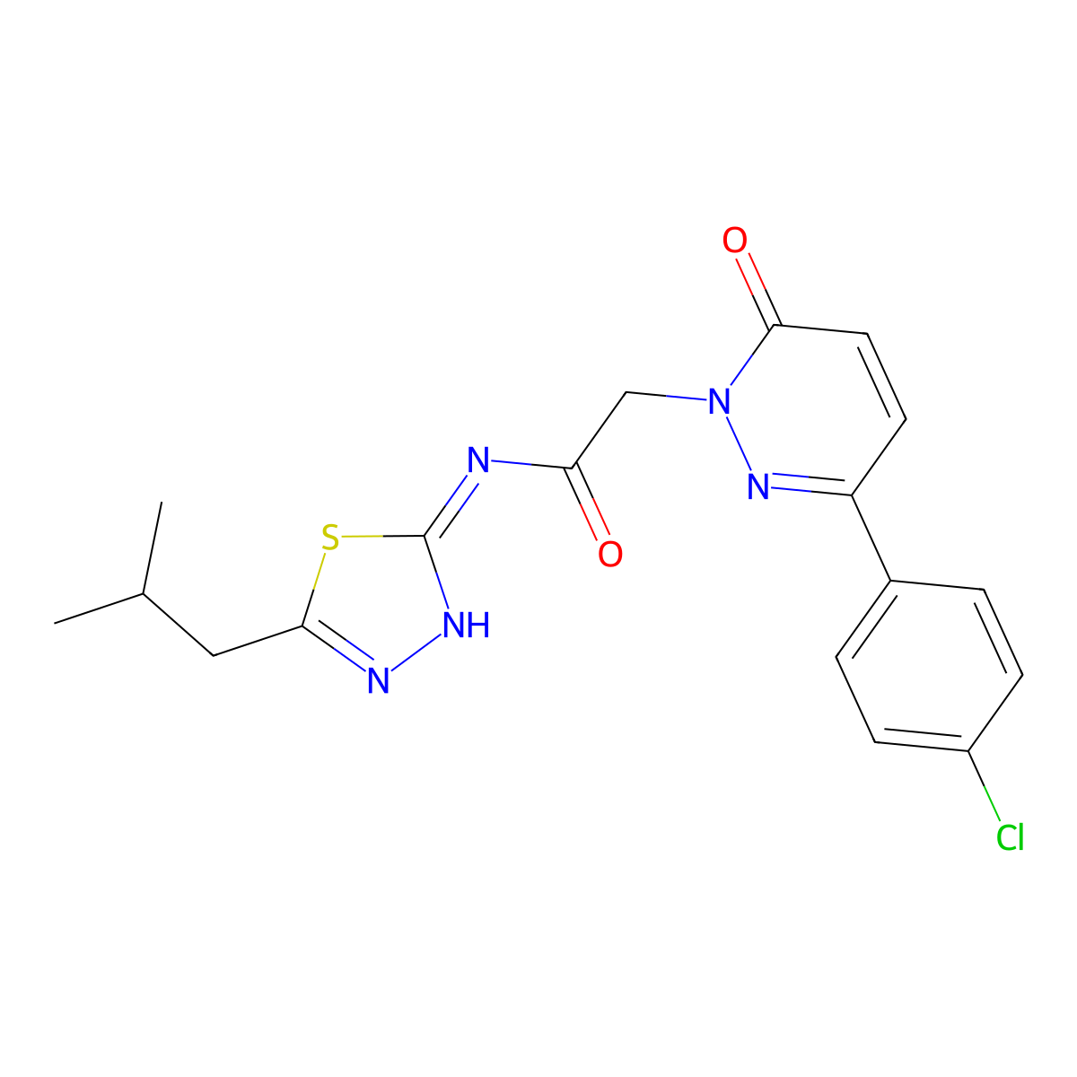 2-[3-(4-chlorophenyl)-6-oxopyridazin-1(6H)-yl]-N-[(2E)-5-(2-methylpropyl)-1,3,4-thiadiazol-2(3H)-ylidene]acetamide molecular structure, CAS 1232817-47-8