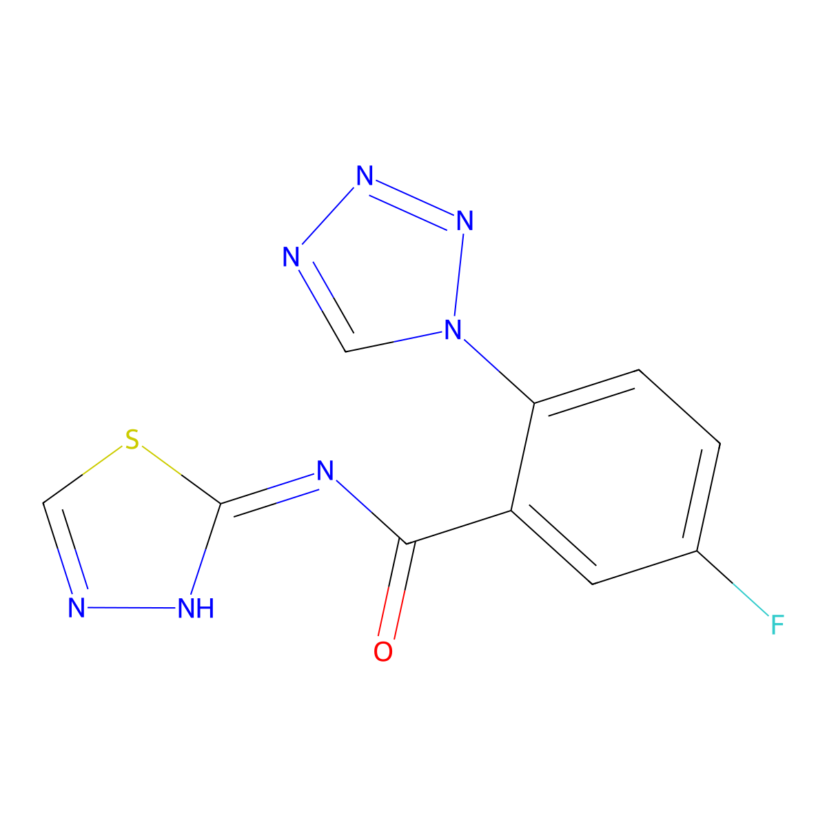 5-fluoro-2-(1H-tetrazol-1-yl)-N-(1,3,4-thiadiazol-2-yl)benzamide molecular structure, CAS 1232817-92-3