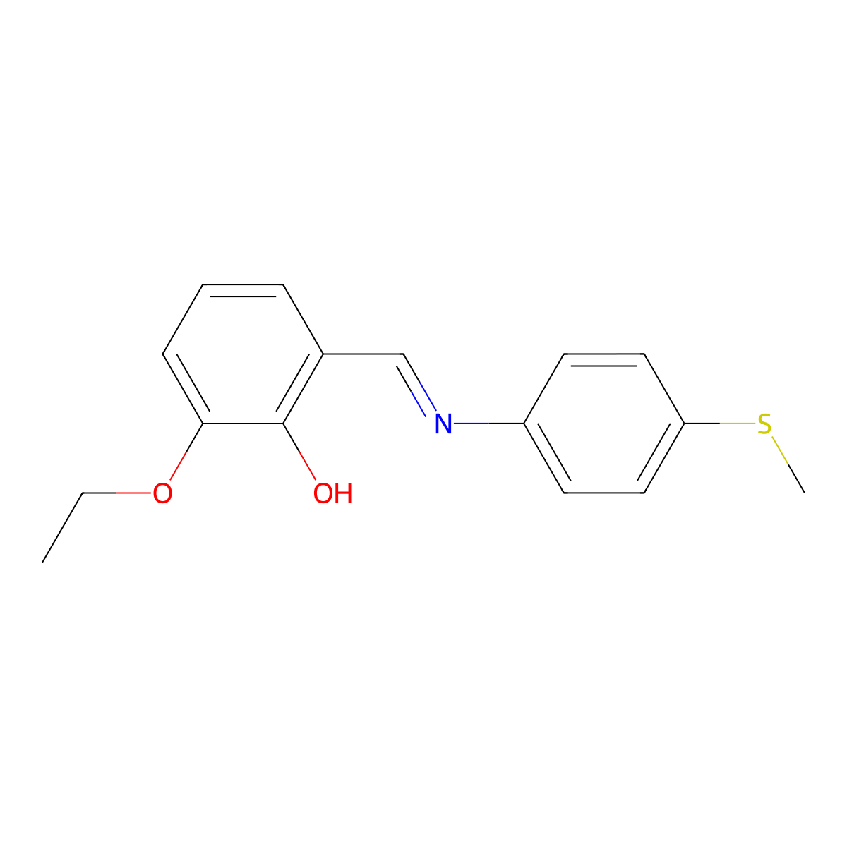 2-ethoxy-6-((E)-{[4-(methylthio)phenyl]imino}methyl)phenol molecular structure, CAS 1232818-00-6
