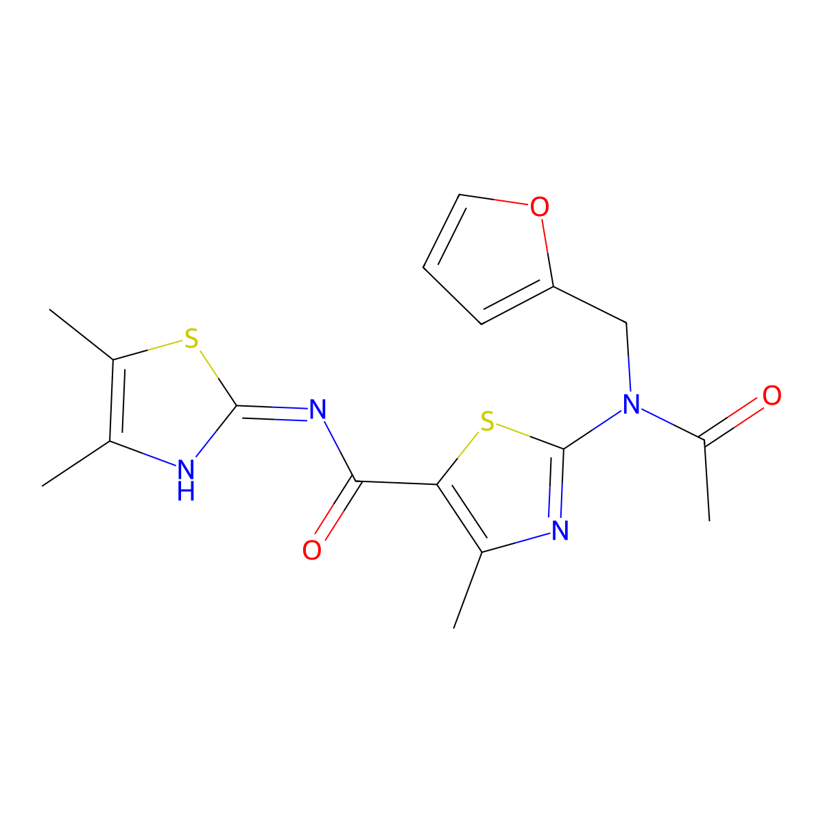 2-[acetyl(furan-2-ylmethyl)amino]-N-[(2E)-4,5-dimethyl-1,3-thiazol-2(3H)-ylidene]-4-methyl-1,3-thiazole-5-carboxamide molecular structure, CAS 1232818-12-0