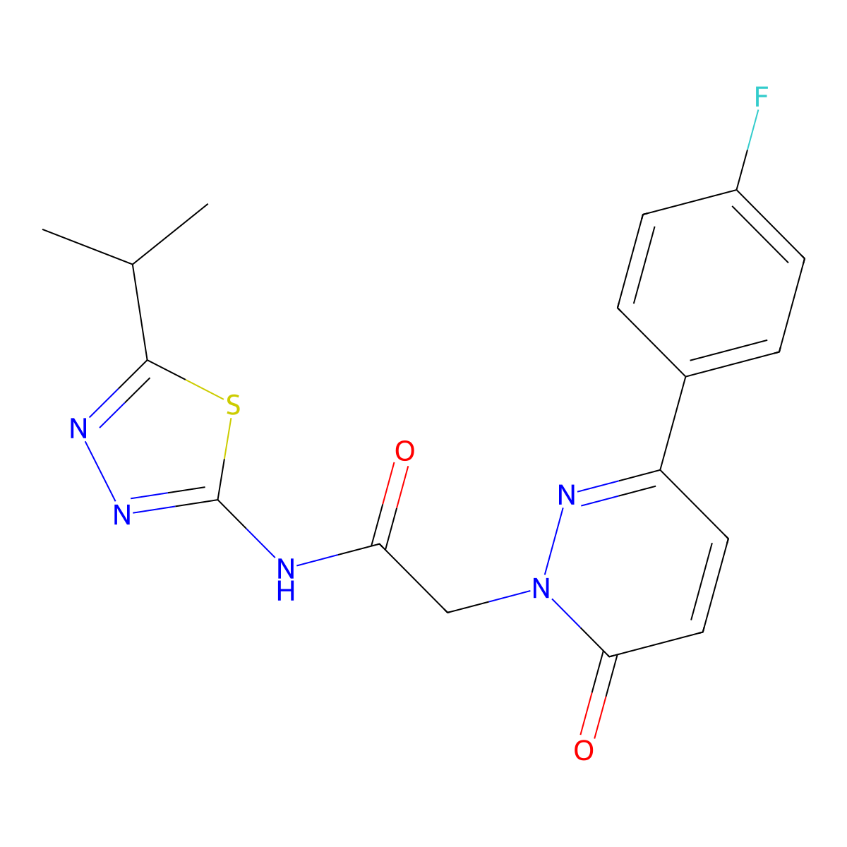 2-[3-(4-fluorophenyl)-6-oxopyridazin-1(6H)-yl]-N-[(2E)-5-(propan-2-yl)-1,3,4-thiadiazol-2(3H)-ylidene]acetamide molecular structure, CAS 1232818-41-5