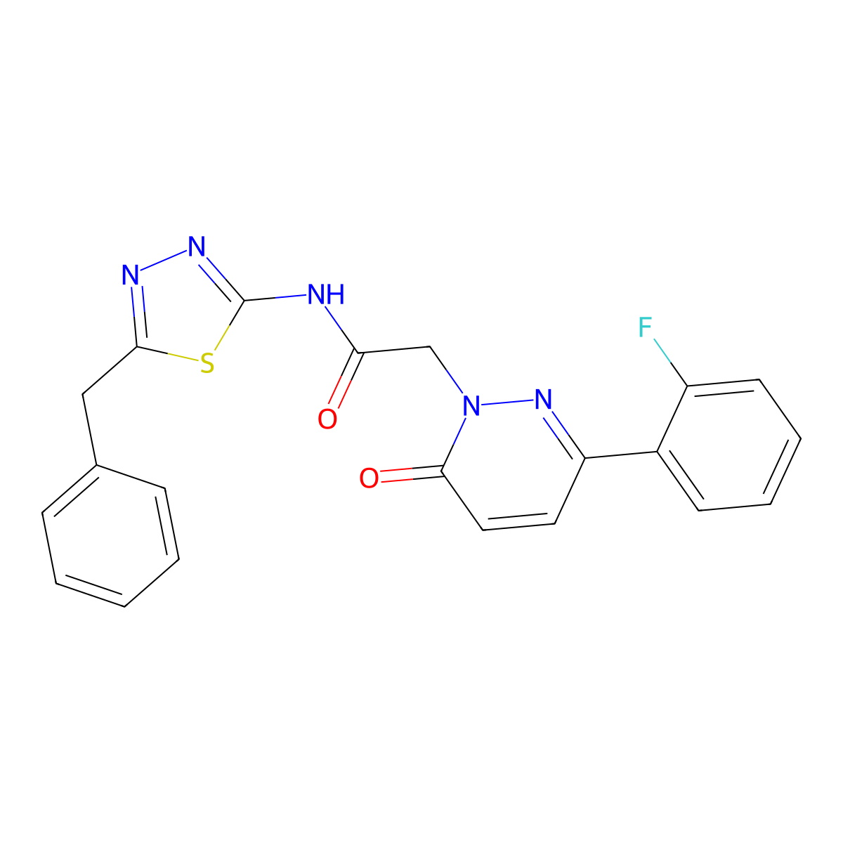 N-[(2E)-5-benzyl-1,3,4-thiadiazol-2(3H)-ylidene]-2-[3-(2-fluorophenyl)-6-oxopyridazin-1(6H)-yl]acetamide molecular structure, CAS 1232818-50-6