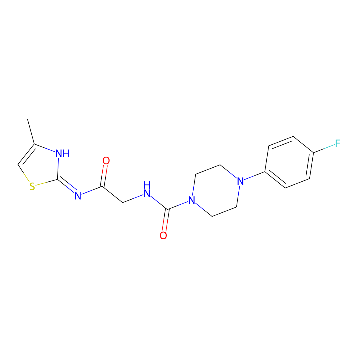 4-(4-fluorophenyl)-N-(2-{[(2E)-4-methyl-1,3-thiazol-2(3H)-ylidene]amino}-2-oxoethyl)piperazine-1-carboxamide molecular structure, CAS 1232818-69-7