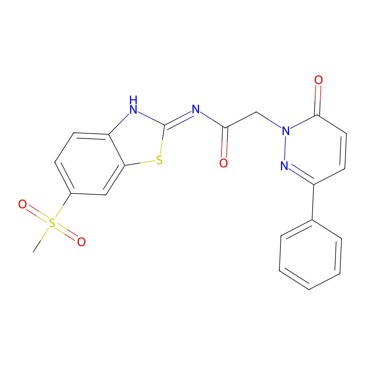 N-[(2Z)-6-(methylsulfonyl)-1,3-benzothiazol-2(3H)-ylidene]-2-(6-oxo-3-phenylpyridazin-1(6H)-yl)acetamide molecular structure, CAS 1232818-73-3