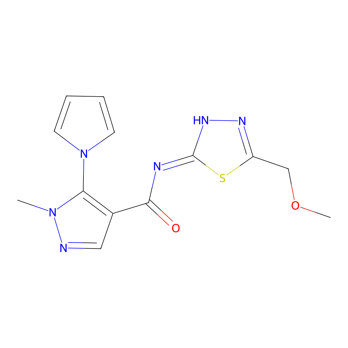 N-[(2Z)-5-(methoxymethyl)-1,3,4-thiadiazol-2(3H)-ylidene]-1-methyl-5-(1H-pyrrol-1-yl)-1H-pyrazole-4-carboxamide molecular structure, CAS 1232819-29-2