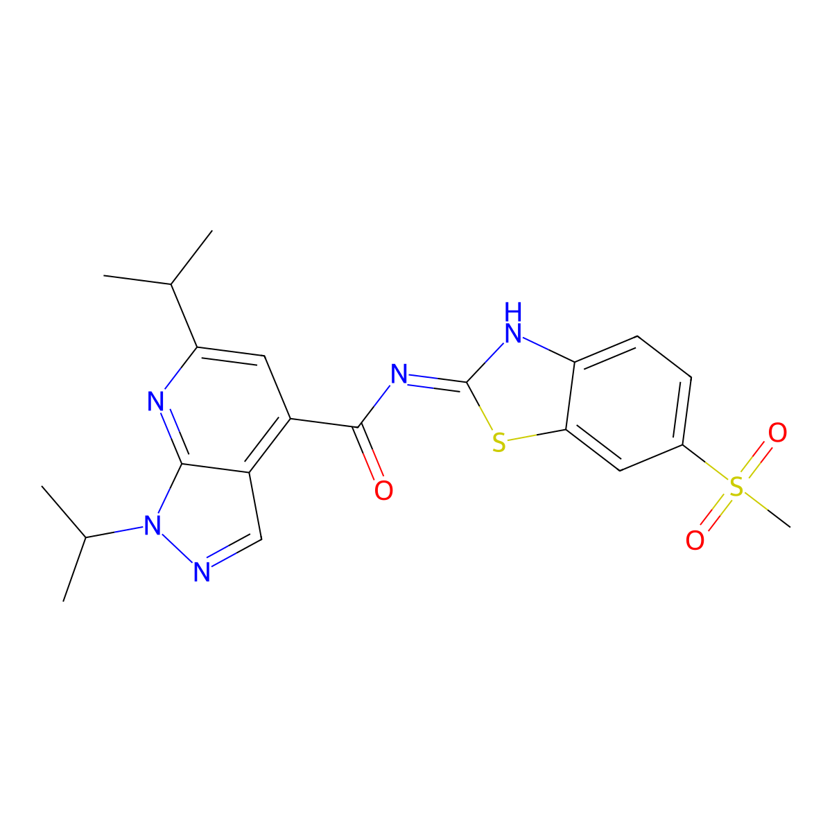 N-[(2Z)-6-(methylsulfonyl)-1,3-benzothiazol-2(3H)-ylidene]-1,6-di(propan-2-yl)-1H-pyrazolo[3,4-b]pyridine-4-carboxamide molecular structure, CAS 1232819-65-6