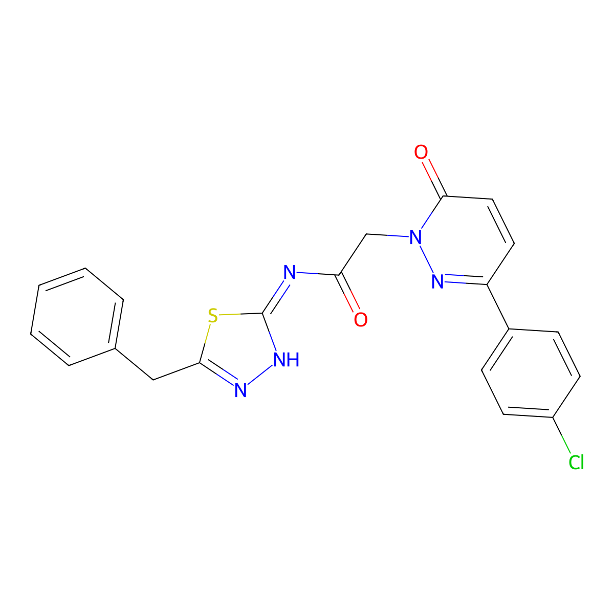 N-[(2E)-5-benzyl-1,3,4-thiadiazol-2(3H)-ylidene]-2-[3-(4-chlorophenyl)-6-oxopyridazin-1(6H)-yl]acetamide molecular structure, CAS 1232819-95-2