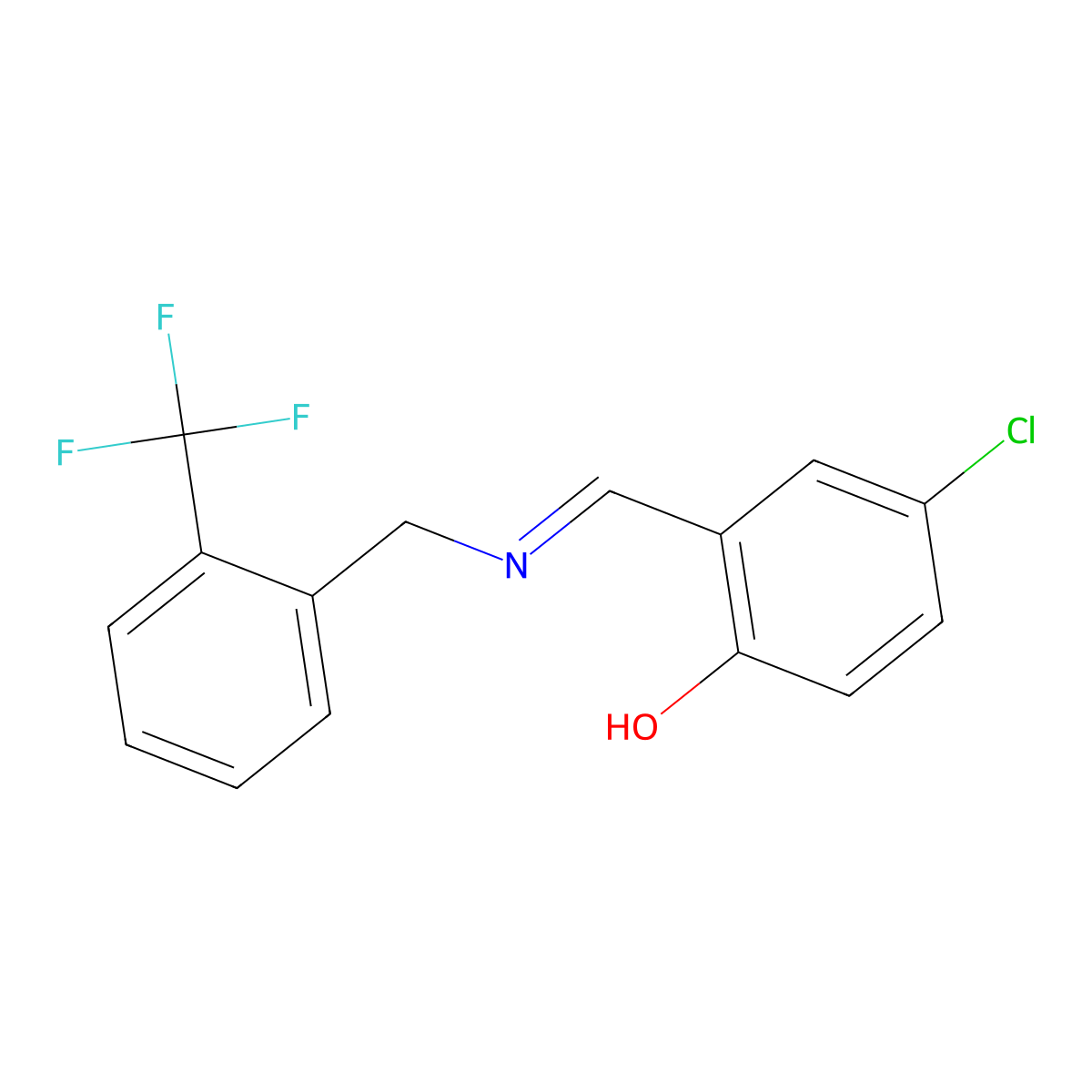 4-chloro-2-((E)-{[2-(trifluoromethyl)benzyl]imino}methyl)phenol molecular structure, CAS 1232819-98-5