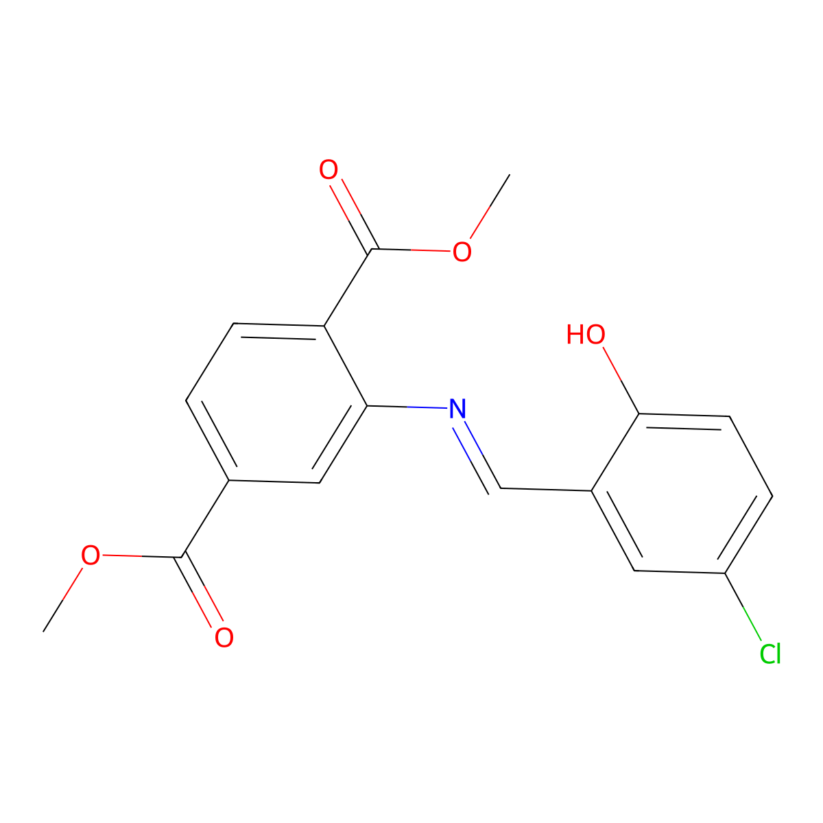 dimethyl 2-{[(1E)-(5-chloro-2-hydroxyphenyl)methylene]amino}terephthalate molecular structure, CAS 1232820-00-6
