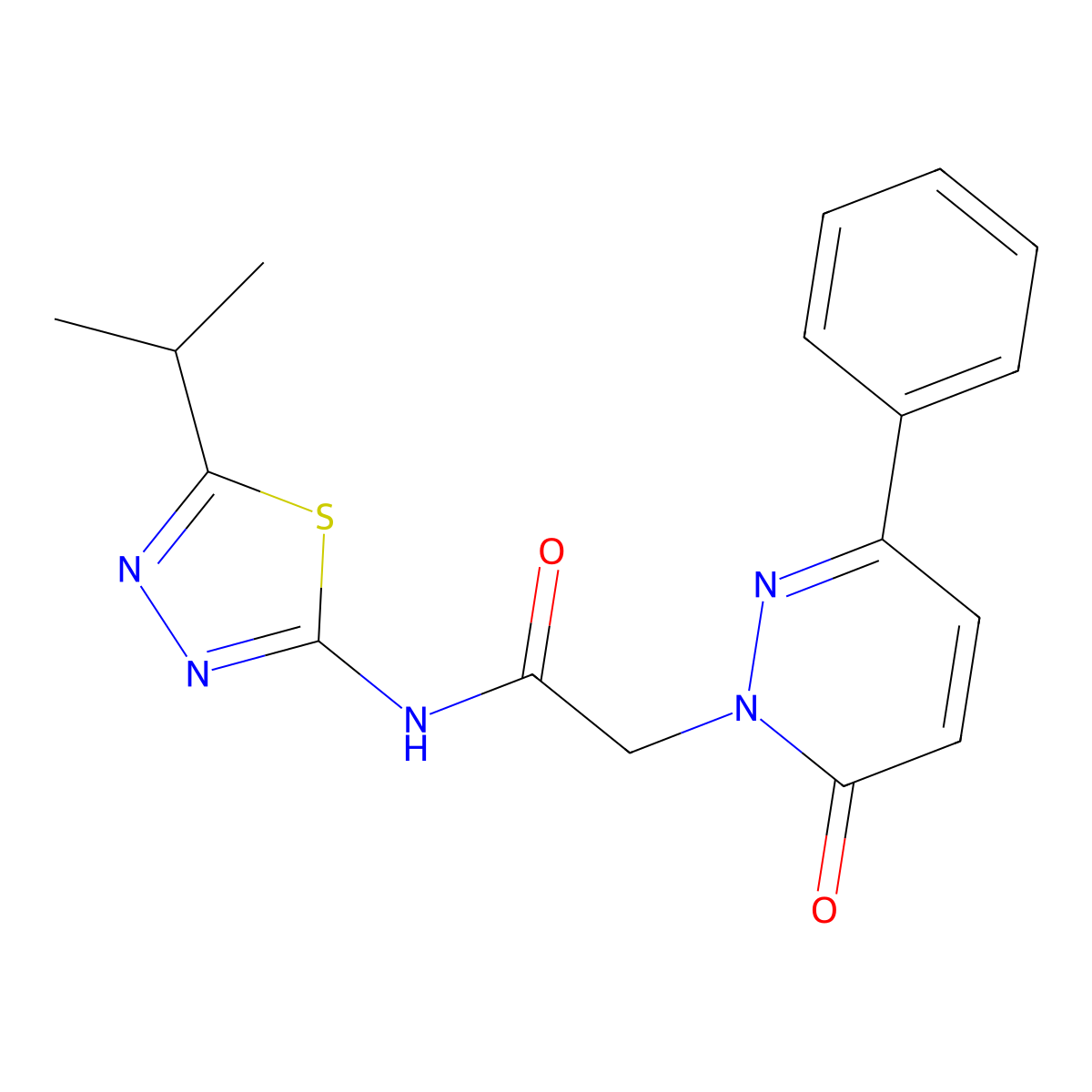 2-(6-oxo-3-phenylpyridazin-1(6H)-yl)-N-[(2E)-5-(propan-2-yl)-1,3,4-thiadiazol-2(3H)-ylidene]acetamide molecular structure, CAS 1232820-23-3