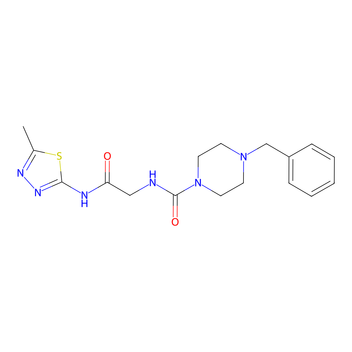 4-benzyl-N-(2-{[(2Z)-5-methyl-1,3,4-thiadiazol-2(3H)-ylidene]amino}-2-oxoethyl)piperazine-1-carboxamide molecular structure, CAS 1232820-24-4