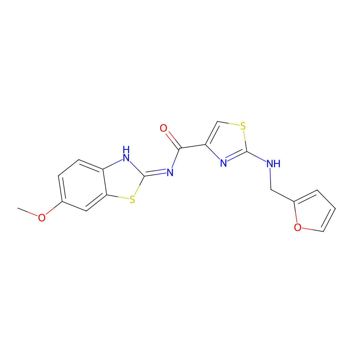 2-[(furan-2-ylmethyl)amino]-N-[(2E)-6-methoxy-1,3-benzothiazol-2(3H)-ylidene]-1,3-thiazole-4-carboxamide molecular structure, CAS 1232820-26-6