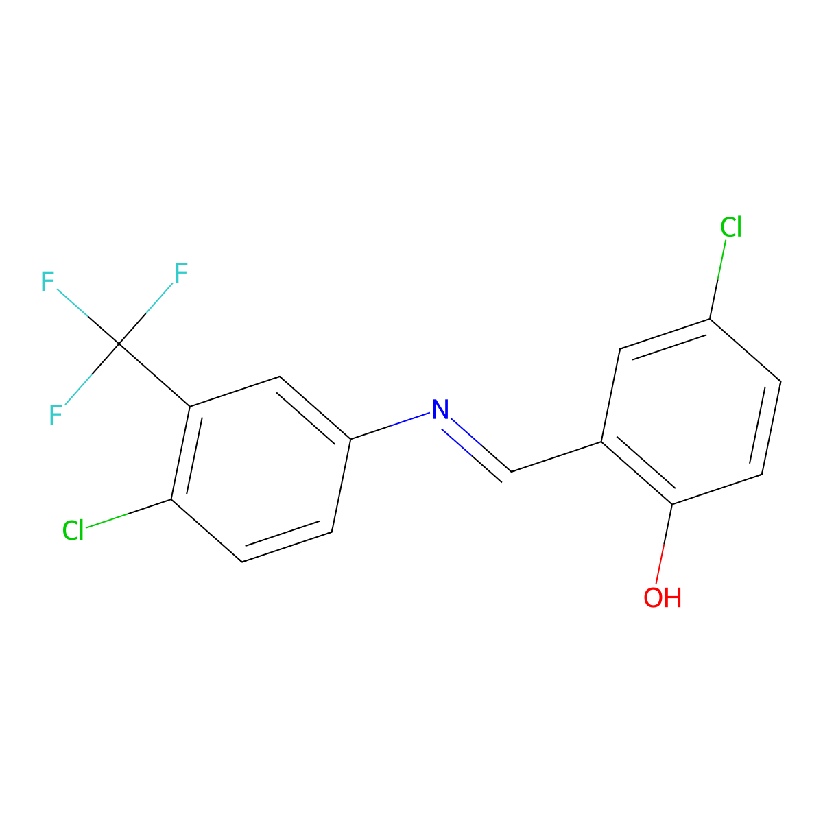 4-chloro-2-((E)-{[4-chloro-3-(trifluoromethyl)phenyl]imino}methyl)phenol molecular structure, CAS 1232820-60-8