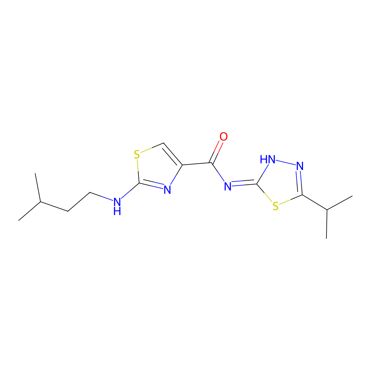 2-[(3-methylbutyl)amino]-N-[(2E)-5-(propan-2-yl)-1,3,4-thiadiazol-2(3H)-ylidene]-1,3-thiazole-4-carboxamide molecular structure, CAS 1232821-15-6