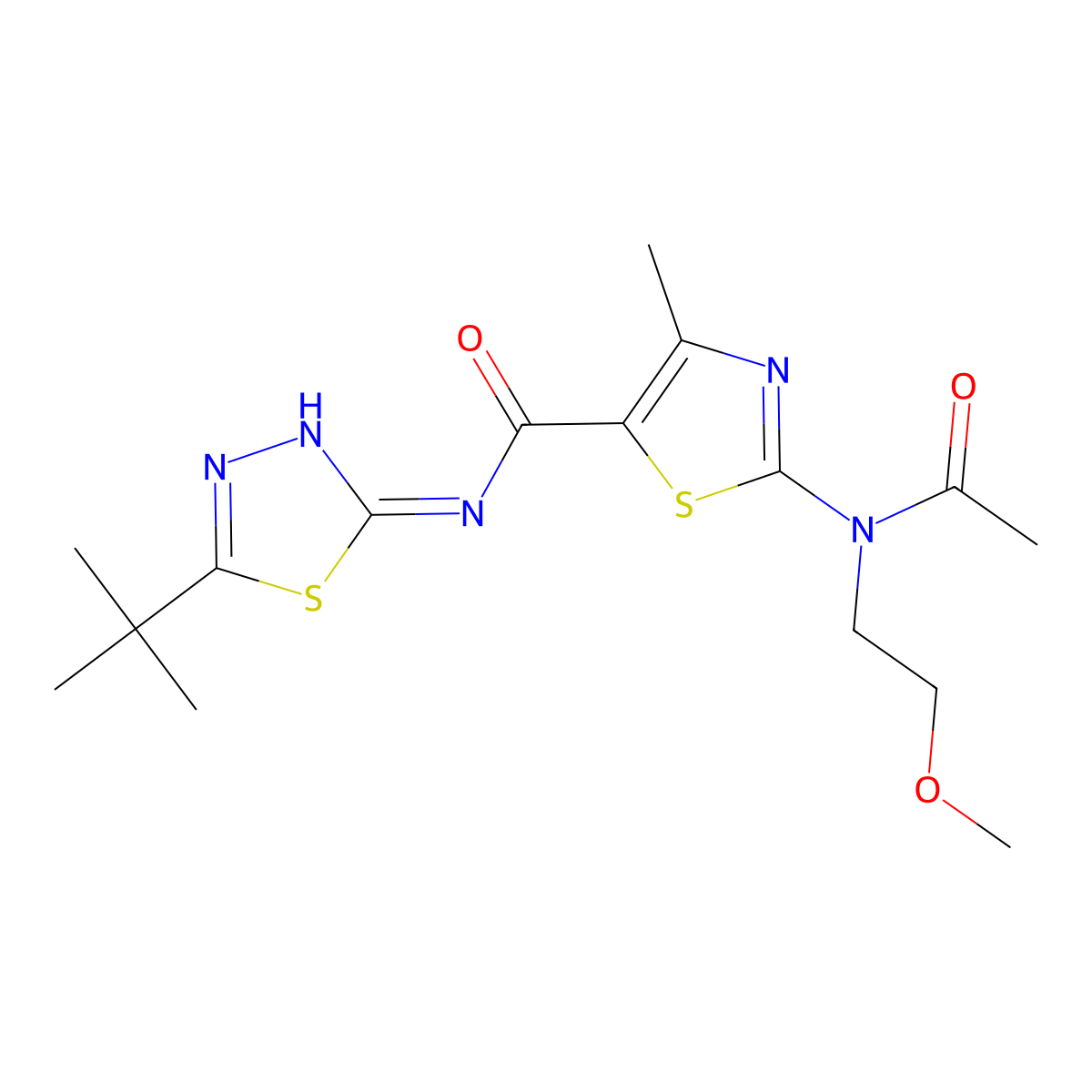 2-[acetyl(2-methoxyethyl)amino]-N-[(2E)-5-tert-butyl-1,3,4-thiadiazol-2(3H)-ylidene]-4-methyl-1,3-thiazole-5-carboxamide molecular structure, CAS 1232821-35-0