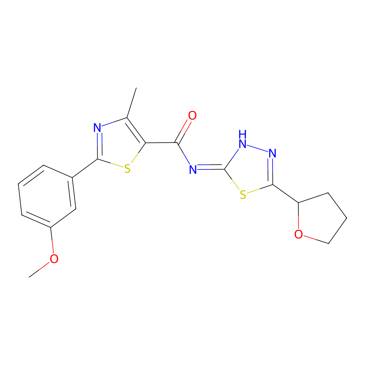 2-(3-methoxyphenyl)-4-methyl-N-[(2E)-5-(tetrahydrofuran-2-yl)-1,3,4-thiadiazol-2(3H)-ylidene]-1,3-thiazole-5-carboxamide molecular structure, CAS 1232821-54-3