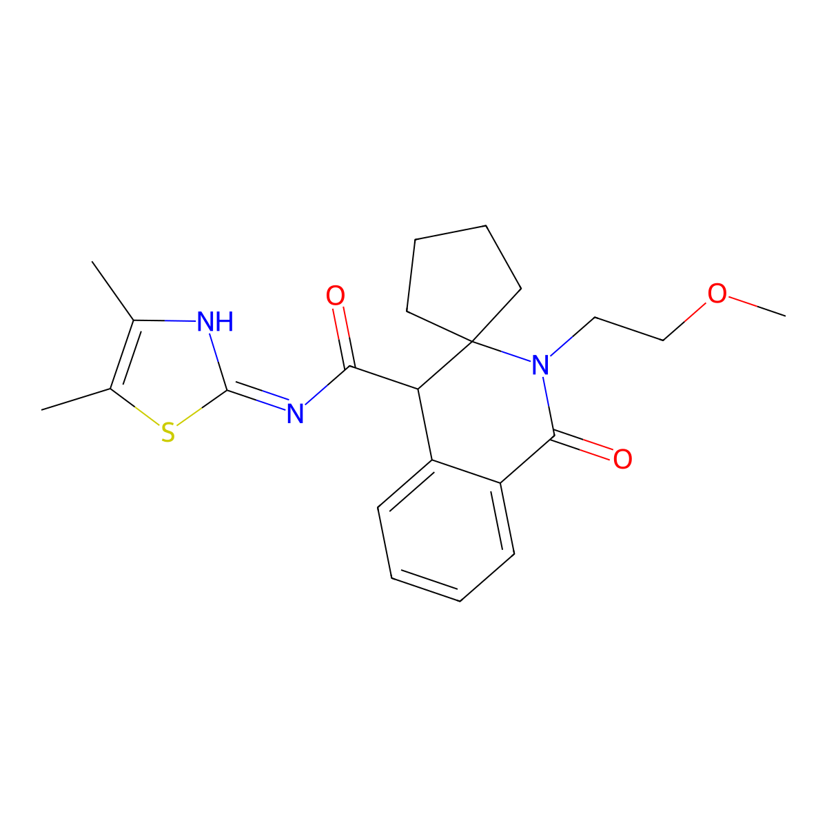 N-(4,5-dimethylthiazol-2-yl)-2'-(2-methoxyethyl)-1'-oxo-2',4'-dihydro-1'H-spiro[cyclopentane-1,3'-isoquinoline]-4'-carboxamide molecular structure, CAS 1232821-78-1