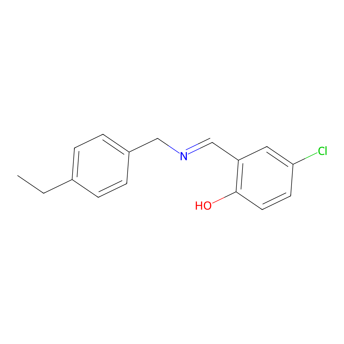 4-chloro-2-{(E)-[(4-ethylbenzyl)imino]methyl}phenol molecular structure, CAS 1232821-79-2