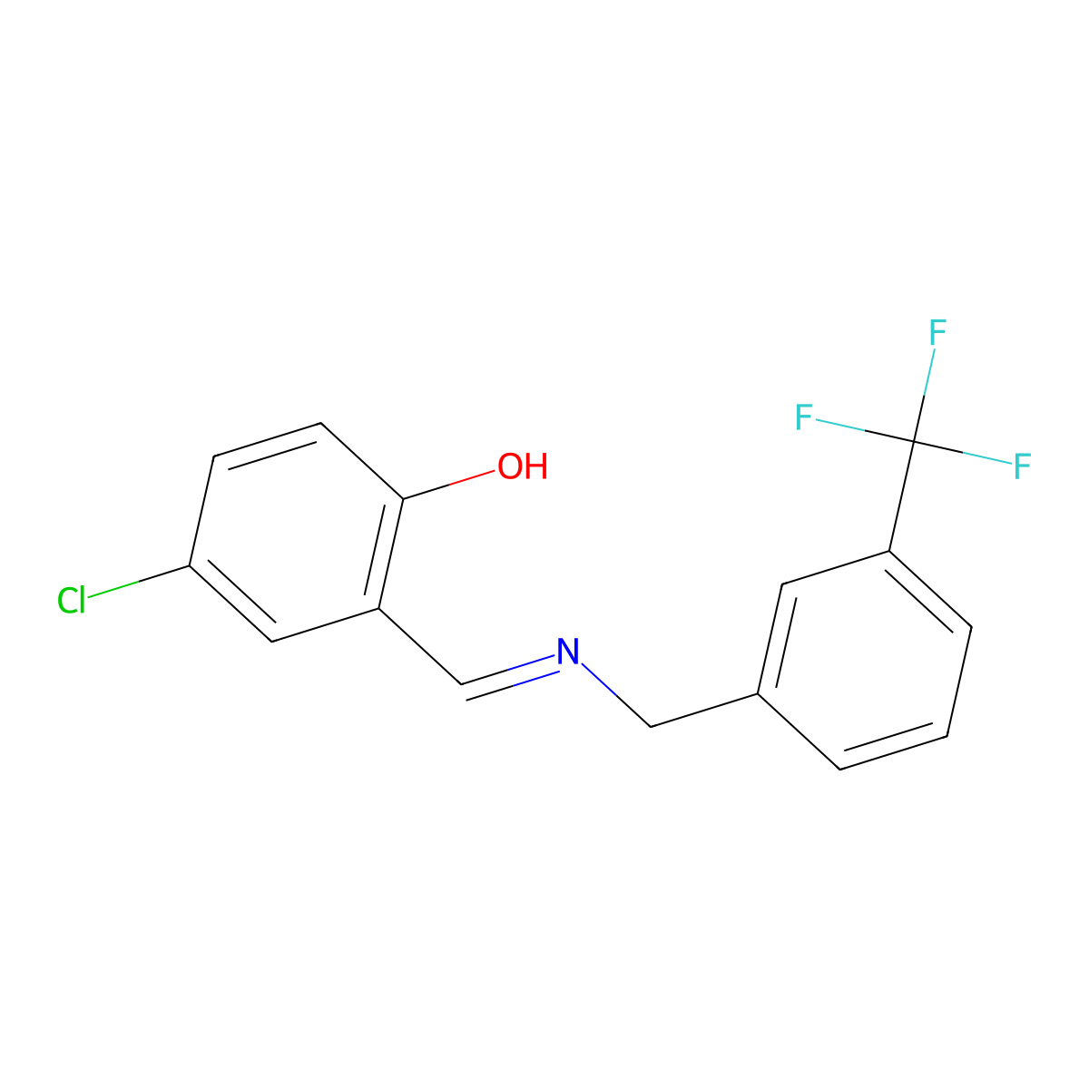 4-chloro-2-((E)-{[3-(trifluoromethyl)benzyl]imino}methyl)phenol molecular structure, CAS 1232821-90-7
