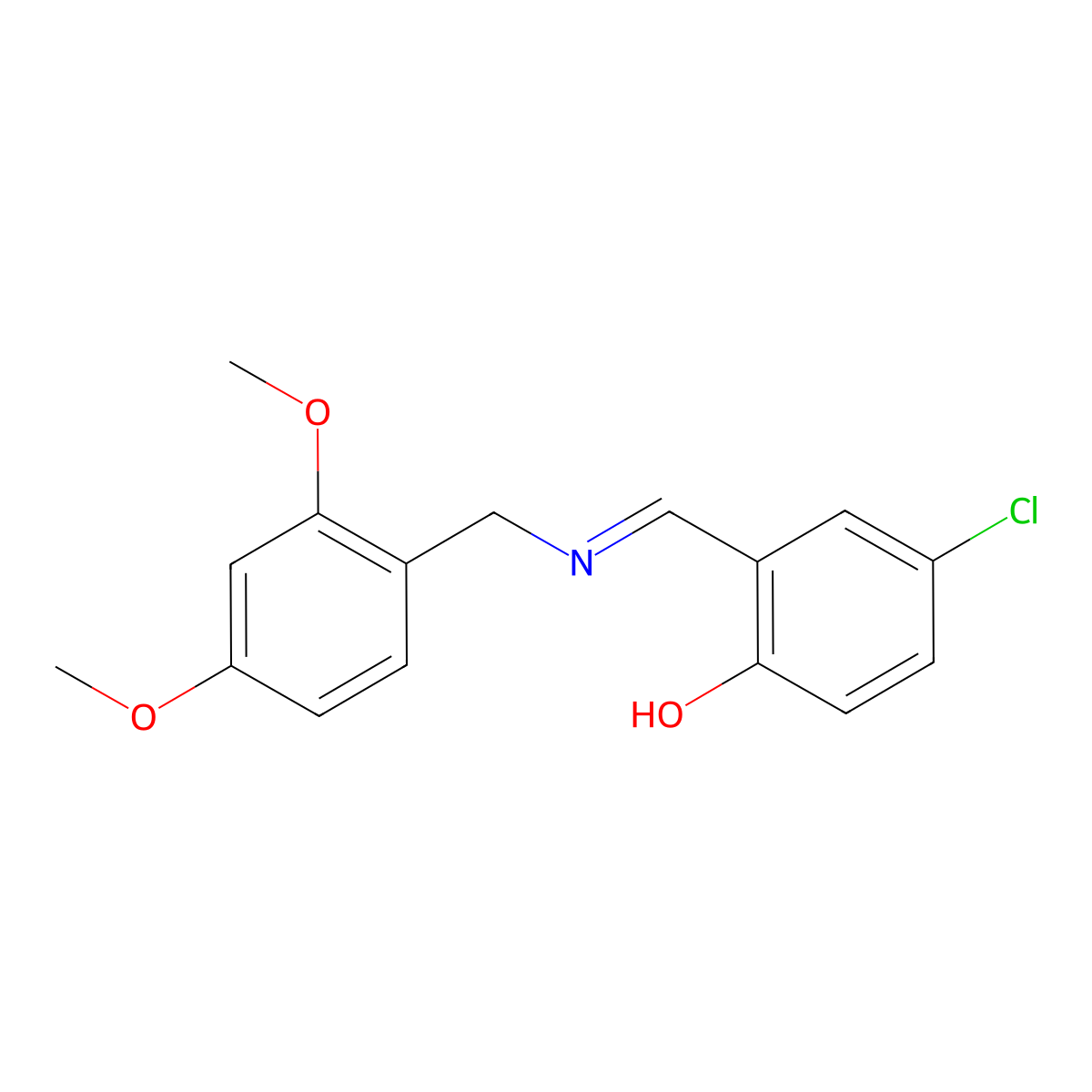 4-chloro-2-{(E)-[(2,4-dimethoxybenzyl)imino]methyl}phenol molecular structure, CAS 1232821-98-5
