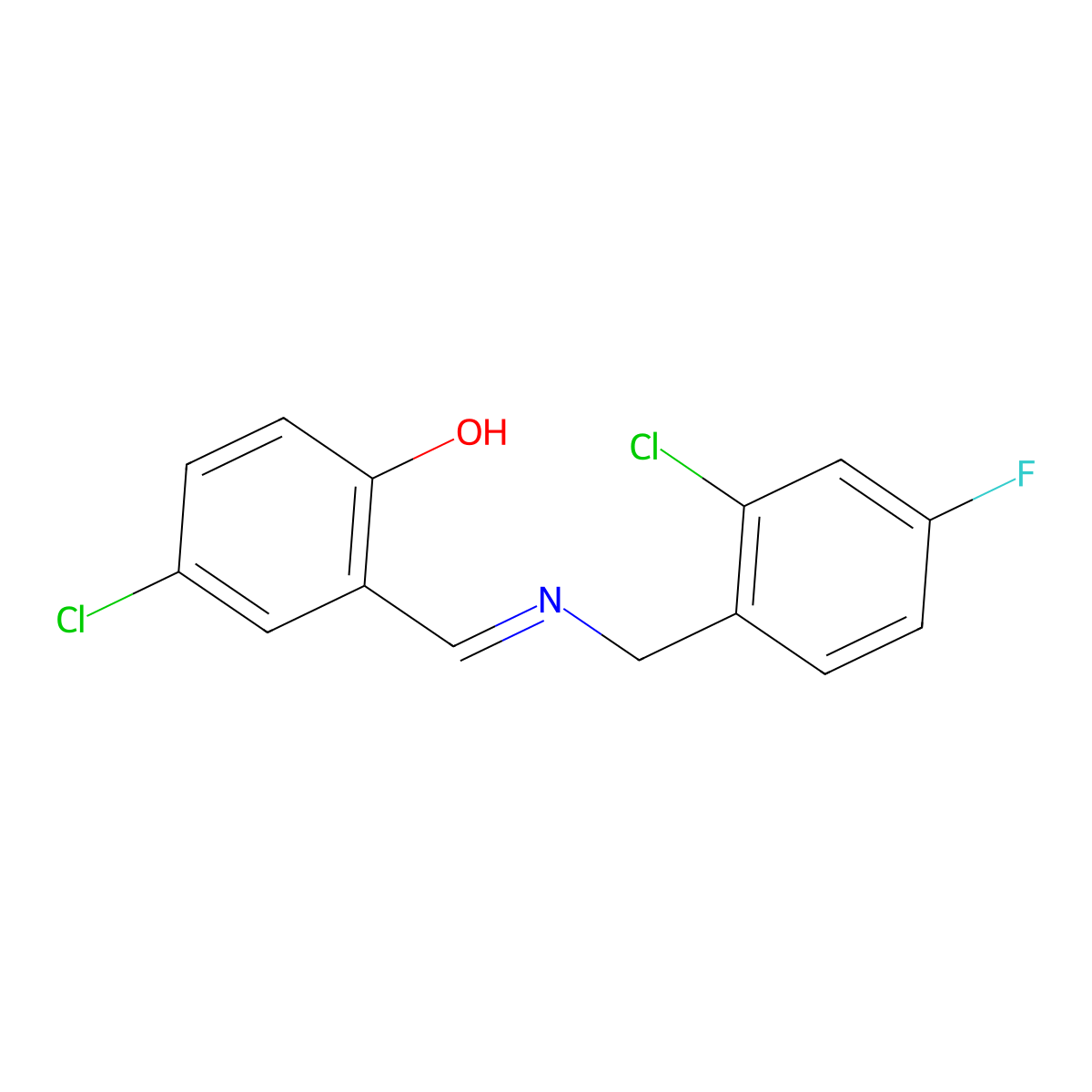 4-chloro-2-{(E)-[(2-chloro-4-fluorobenzyl)imino]methyl}phenol molecular structure, CAS 1232822-06-8