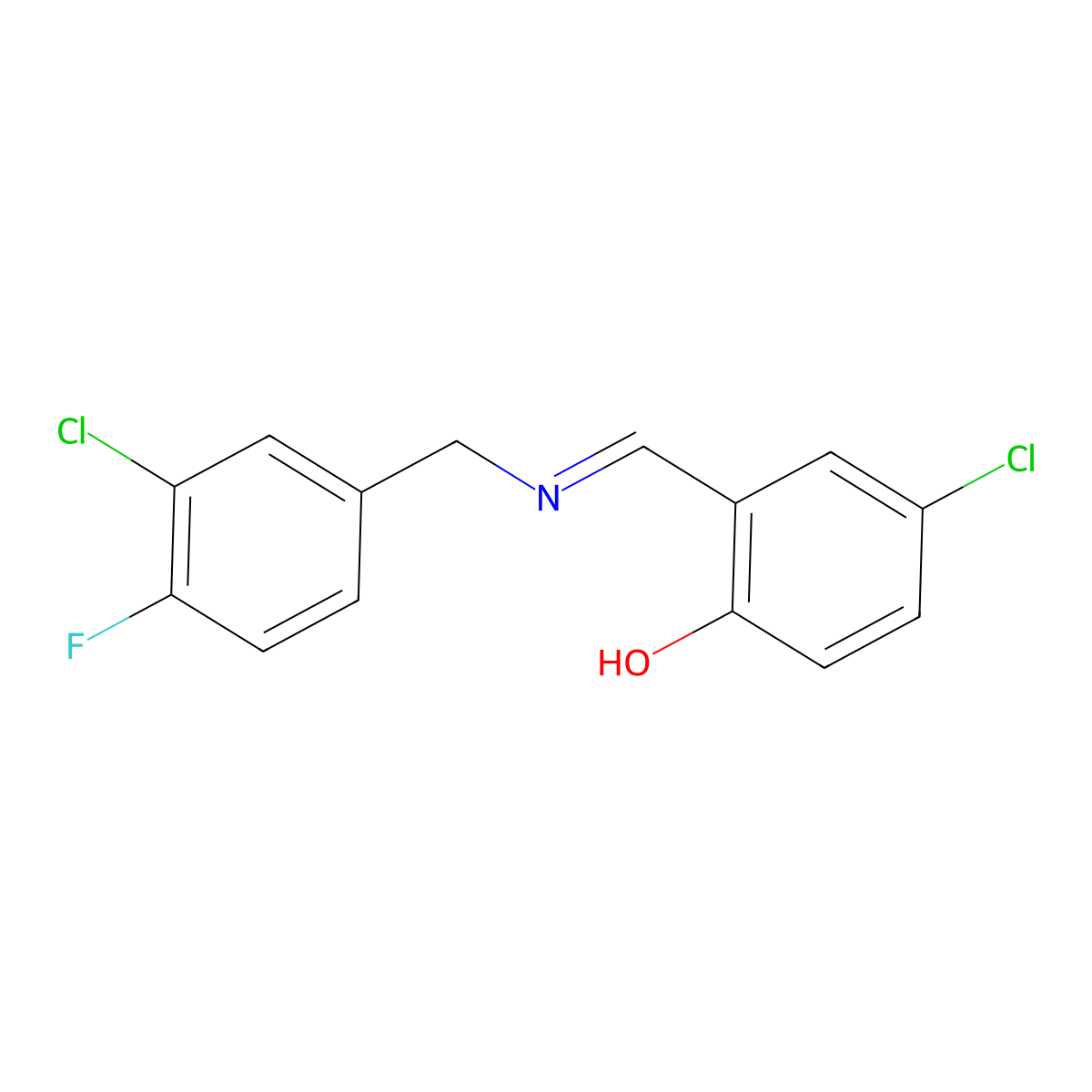 4-chloro-2-{(E)-[(3-chloro-4-fluorobenzyl)imino]methyl}phenol molecular structure, CAS 1232822-10-4