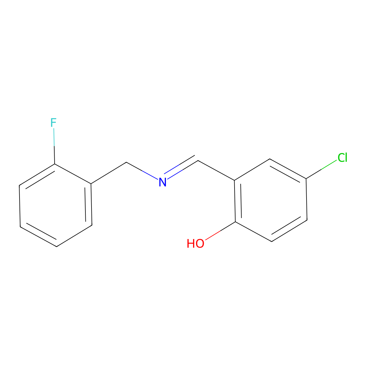 4-chloro-2-{(E)-[(2-fluorobenzyl)imino]methyl}phenol molecular structure, CAS 1232822-69-3