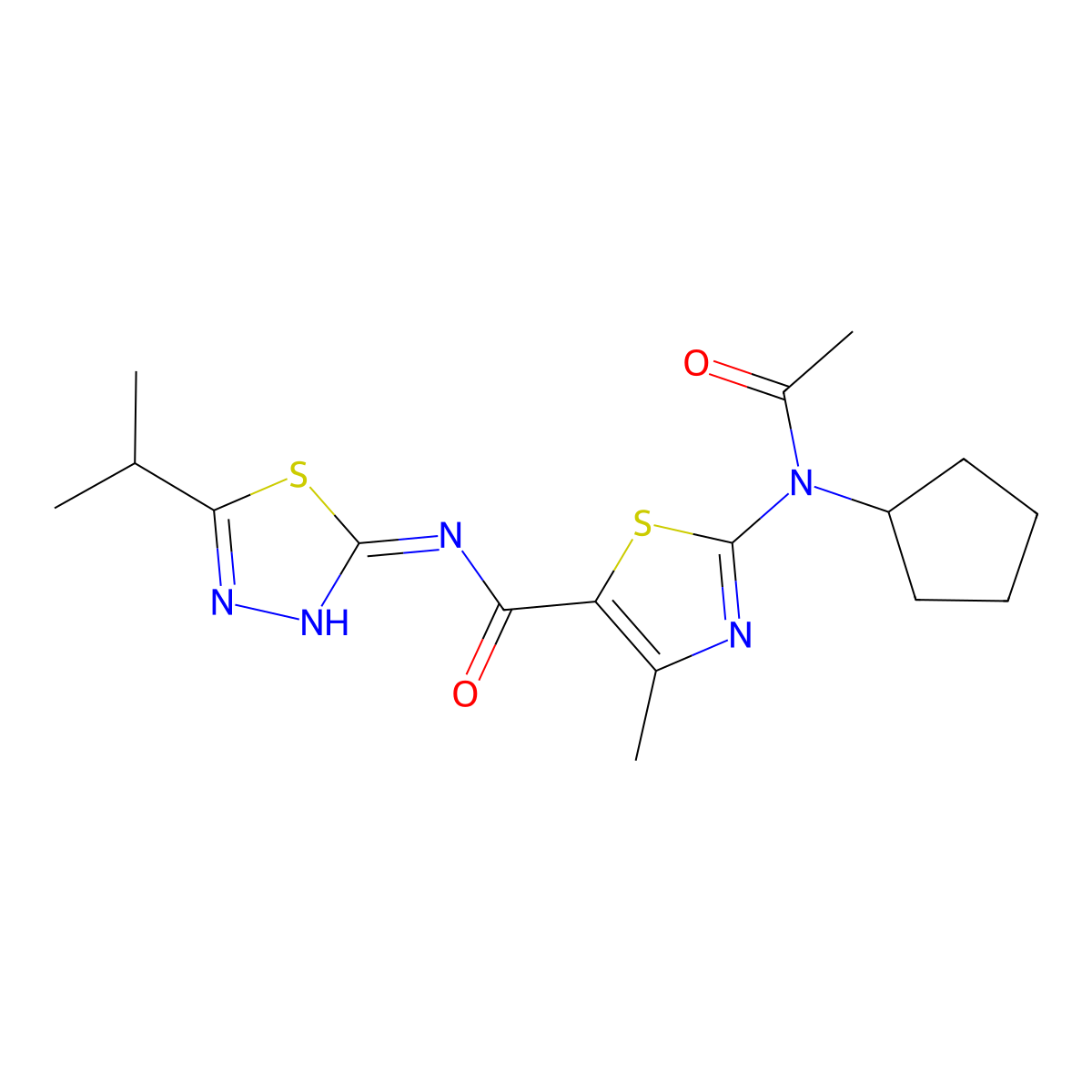 2-[acetyl(cyclopentyl)amino]-4-methyl-N-[(2E)-5-(propan-2-yl)-1,3,4-thiadiazol-2(3H)-ylidene]-1,3-thiazole-5-carboxamide molecular structure, CAS 1232822-73-9