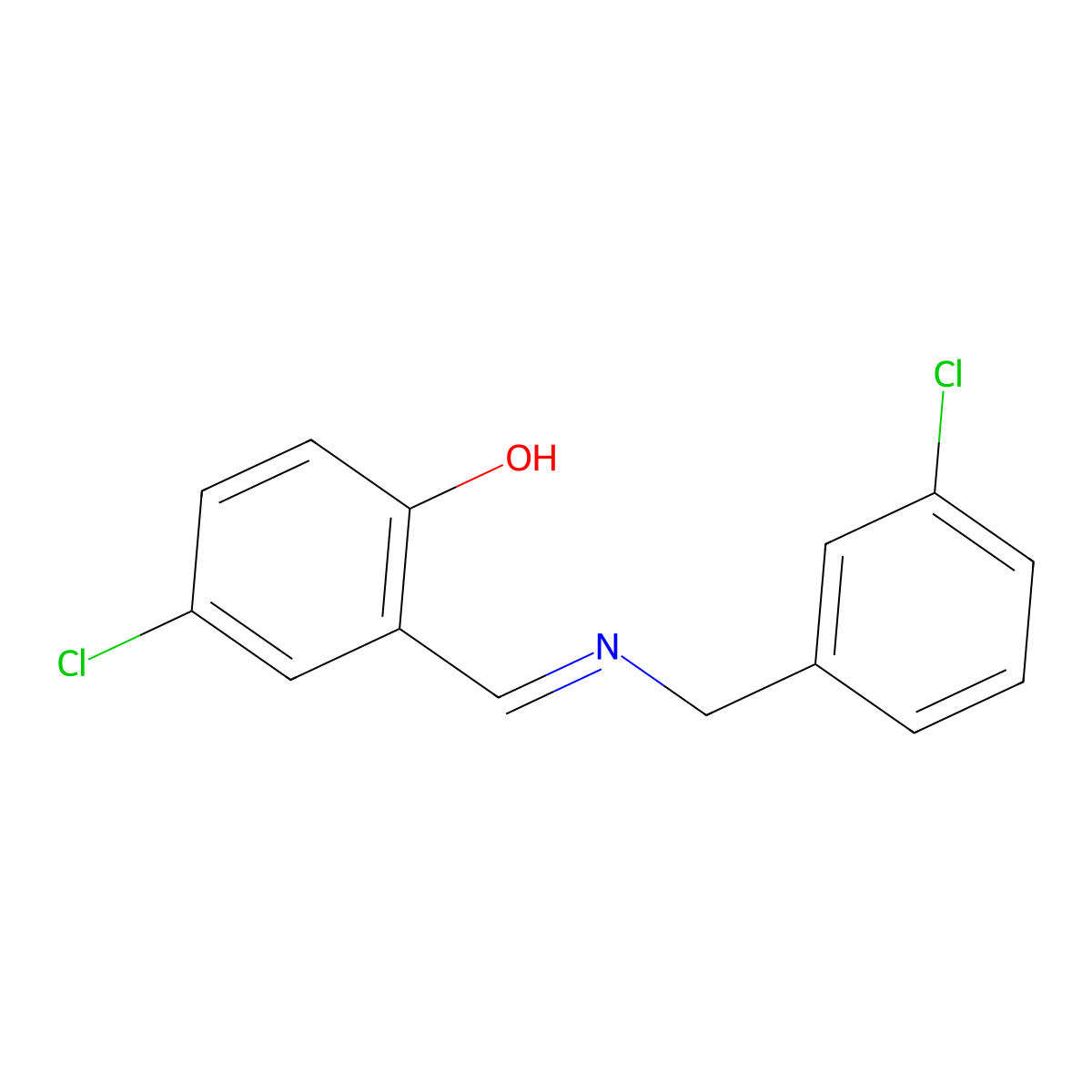4-chloro-2-{(E)-[(3-chlorobenzyl)imino]methyl}phenol molecular structure, CAS 1232822-76-2