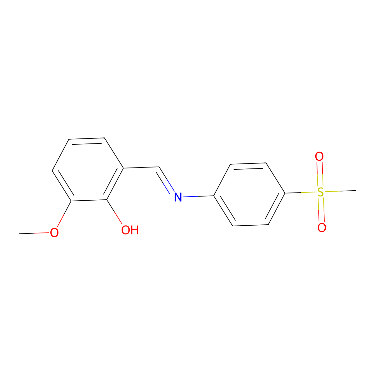 2-methoxy-6-((E)-{[4-(methylsulfonyl)phenyl]imino}methyl)phenol molecular structure, CAS 1232822-81-9