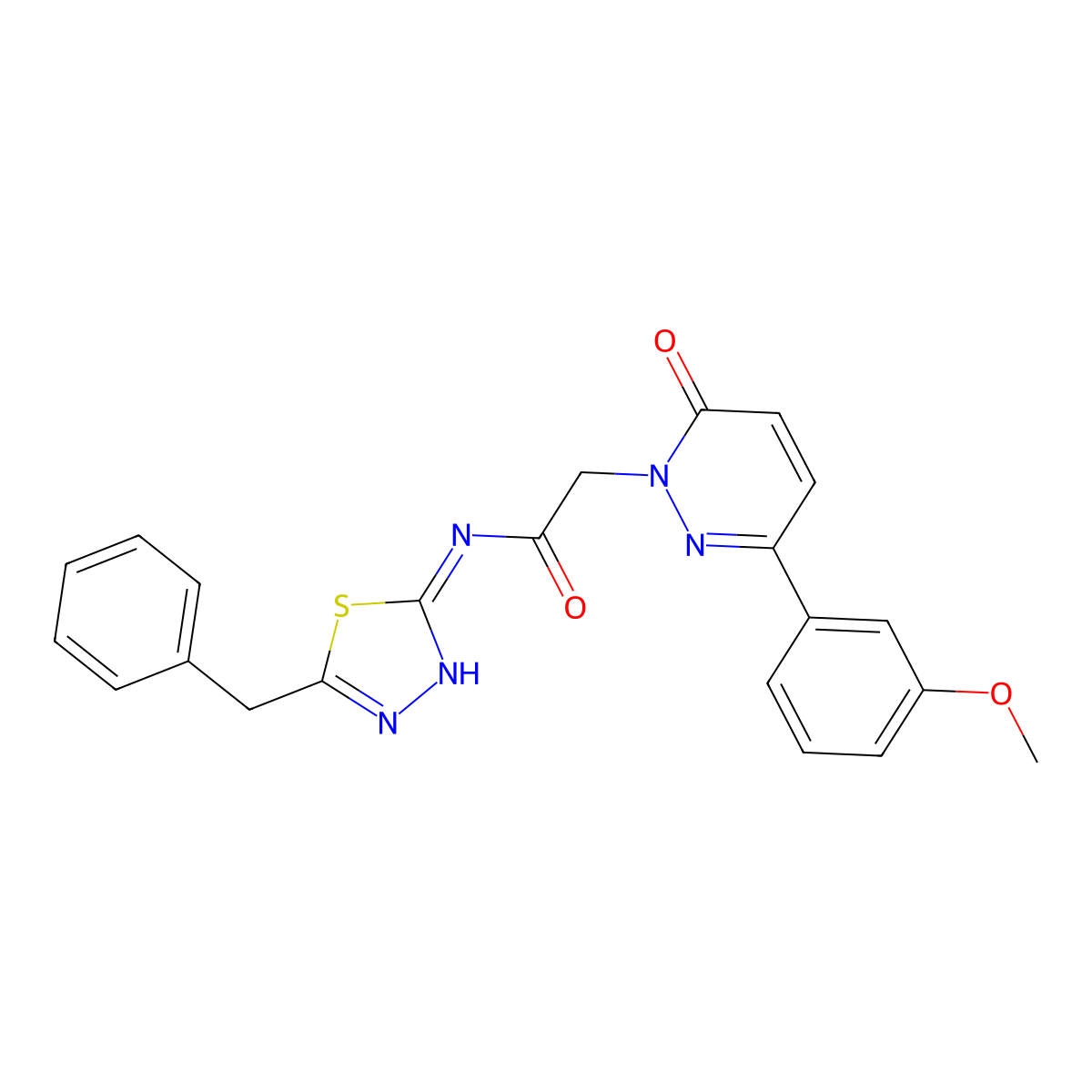 N-[(2E)-5-benzyl-1,3,4-thiadiazol-2(3H)-ylidene]-2-[3-(3-methoxyphenyl)-6-oxopyridazin-1(6H)-yl]acetamide molecular structure, CAS 1232823-12-9