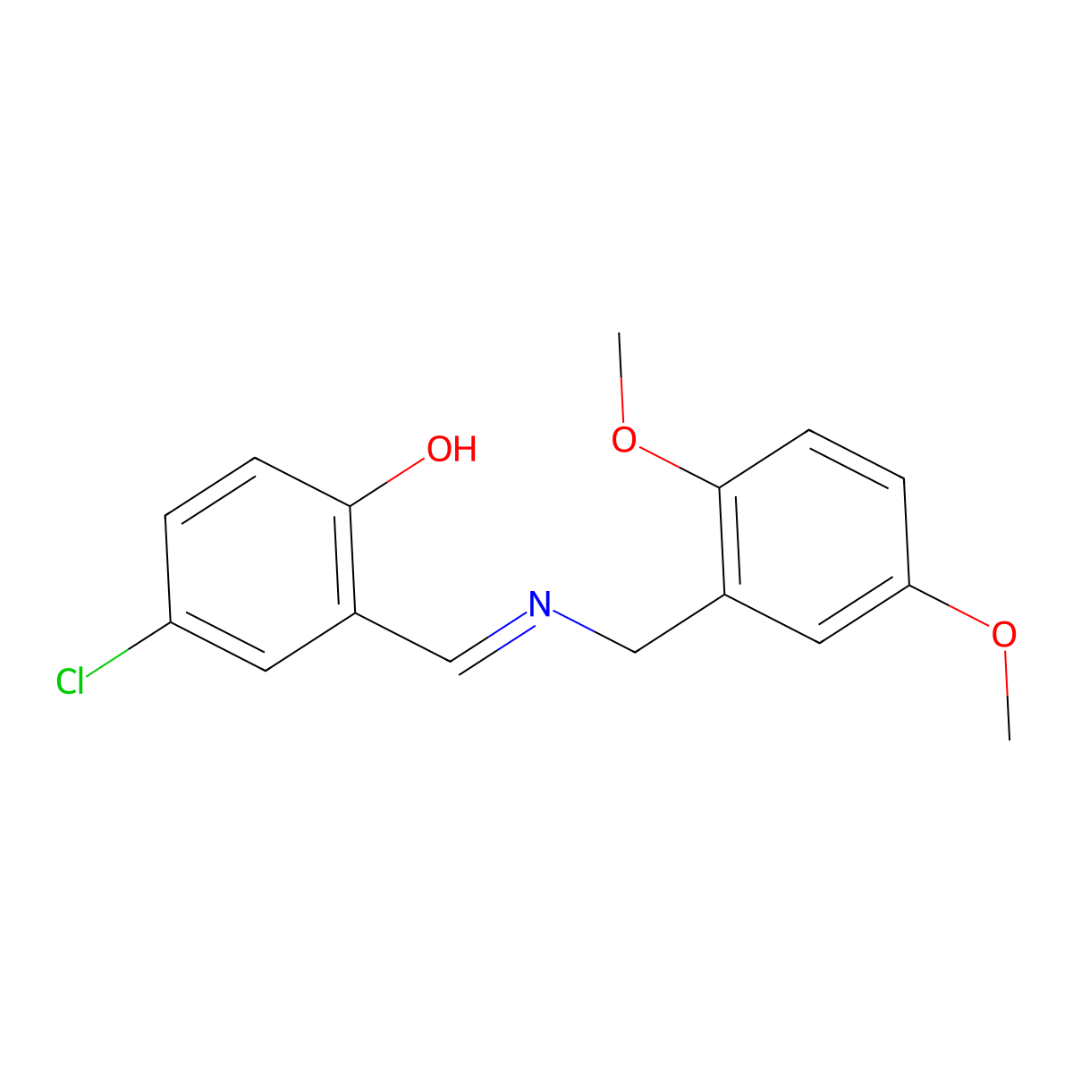 4-chloro-2-{(E)-[(2,5-dimethoxybenzyl)imino]methyl}phenol molecular structure, CAS 1232823-23-2