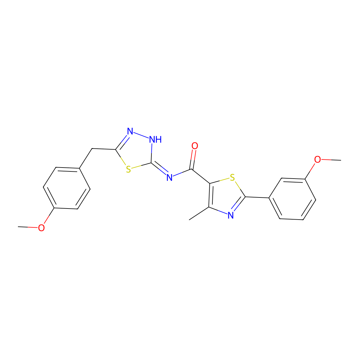 N-[(2E)-5-(4-methoxybenzyl)-1,3,4-thiadiazol-2(3H)-ylidene]-2-(3-methoxyphenyl)-4-methyl-1,3-thiazole-5-carboxamide molecular structure, CAS 1232823-29-8