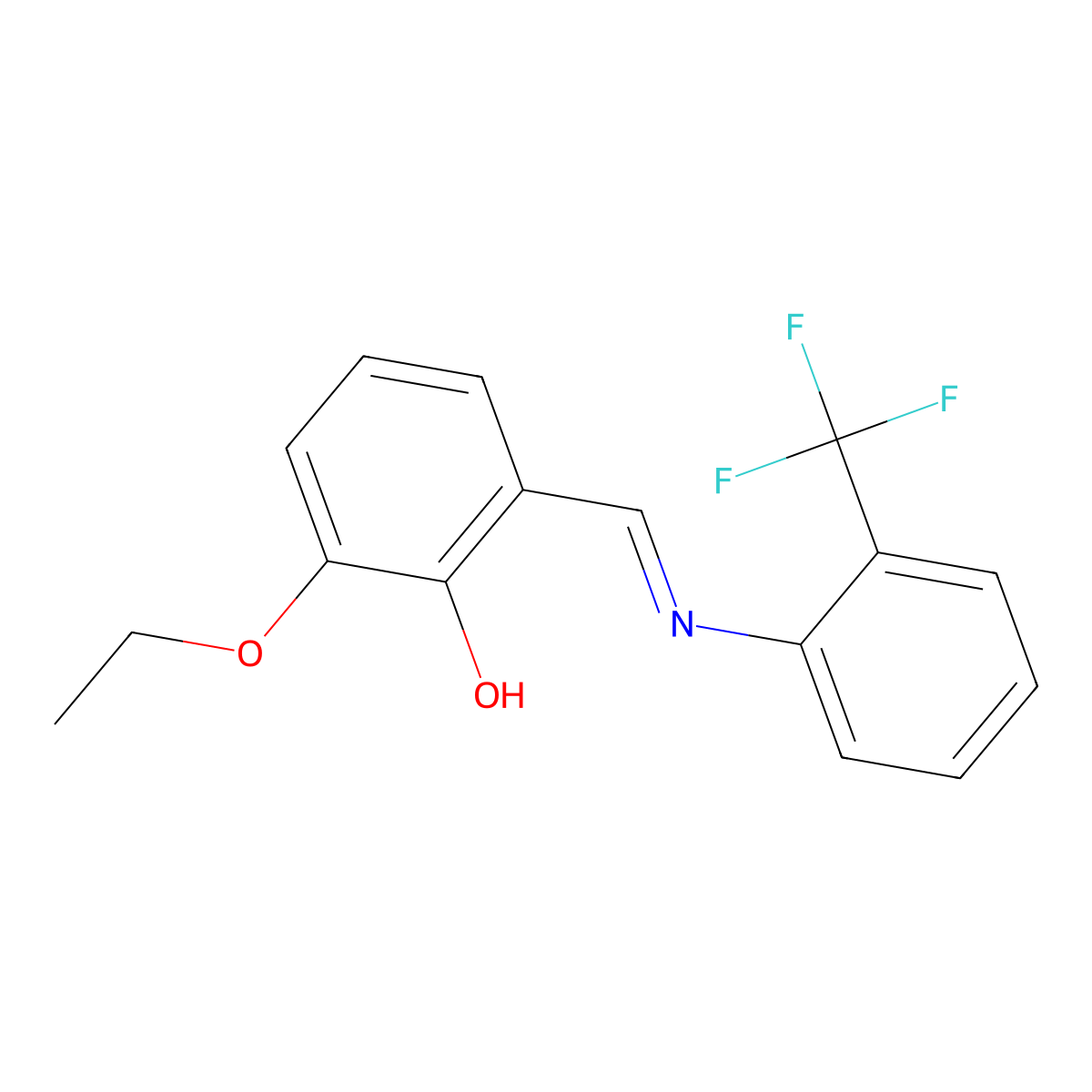 2-ethoxy-6-((E)-{[2-(trifluoromethyl)phenyl]imino}methyl)phenol molecular structure, CAS 1232823-41-4