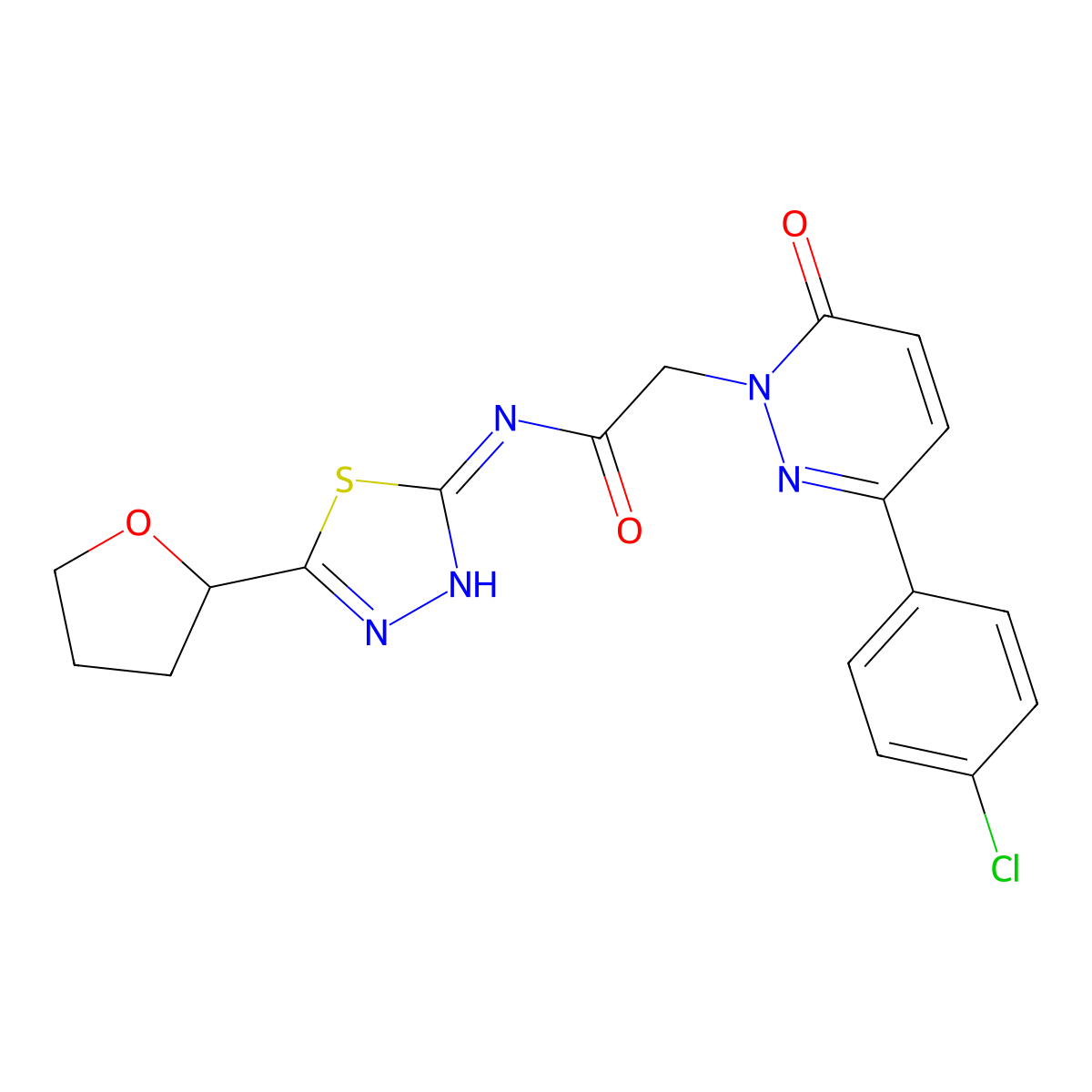 2-[3-(4-chlorophenyl)-6-oxopyridazin-1(6H)-yl]-N-[(2E)-5-(tetrahydrofuran-2-yl)-1,3,4-thiadiazol-2(3H)-ylidene]acetamide molecular structure, CAS 1232823-70-9