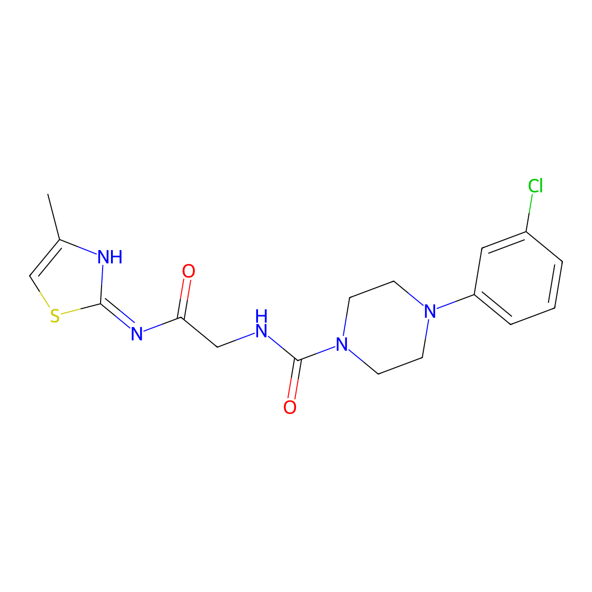 4-(3-chlorophenyl)-N-(2-{[(2E)-4-methyl-1,3-thiazol-2(3H)-ylidene]amino}-2-oxoethyl)piperazine-1-carboxamide molecular structure, CAS 1232823-77-6