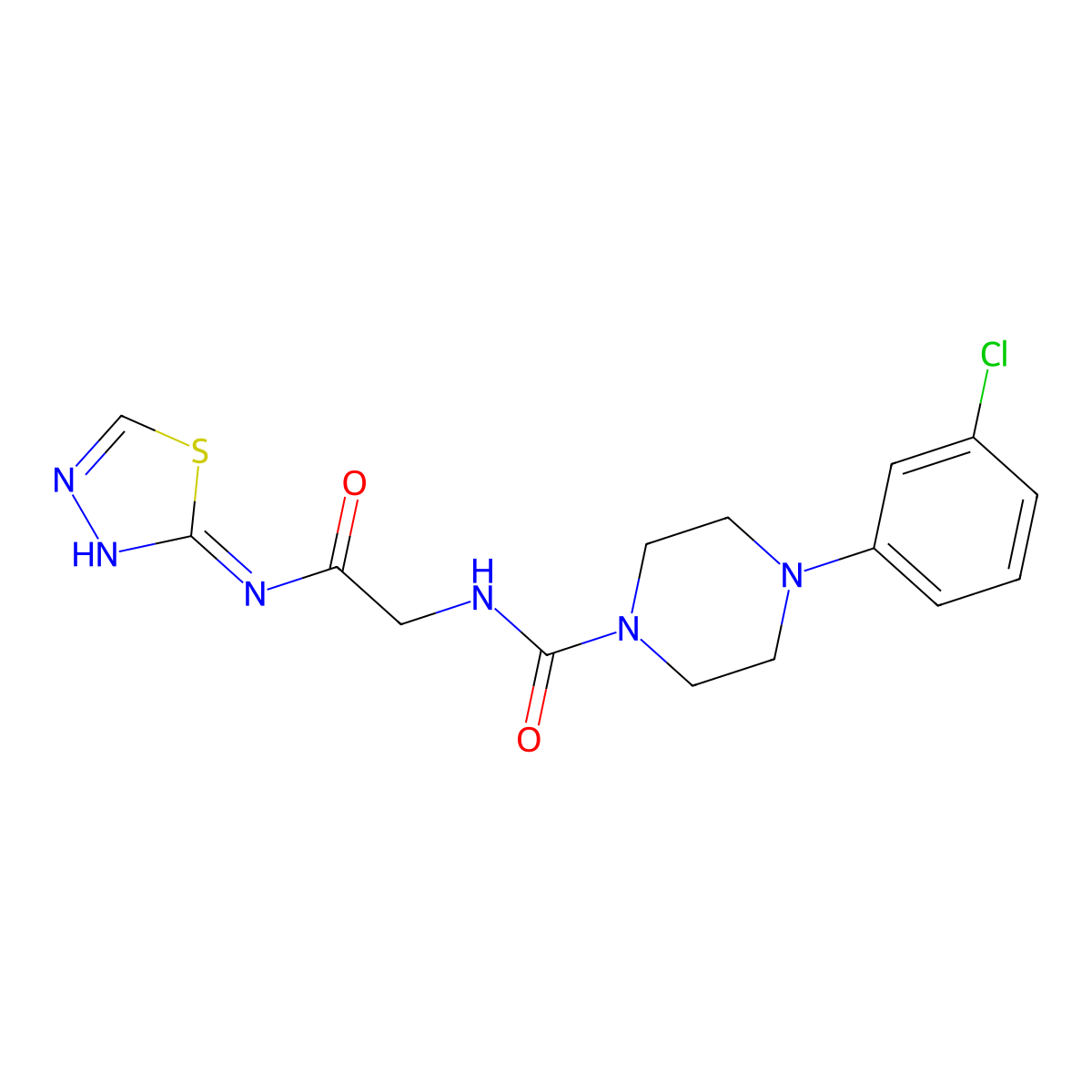 4-(3-chlorophenyl)-N-{2-oxo-2-[(2Z)-1,3,4-thiadiazol-2(3H)-ylideneamino]ethyl}piperazine-1-carboxamide molecular structure, CAS 1232823-93-6