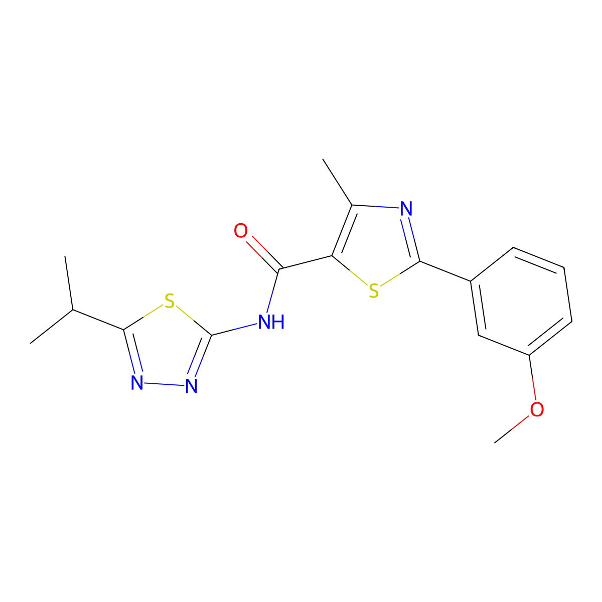 2-(3-methoxyphenyl)-4-methyl-N-[(2E)-5-(propan-2-yl)-1,3,4-thiadiazol-2(3H)-ylidene]-1,3-thiazole-5-carboxamide molecular structure, CAS 1232824-51-9