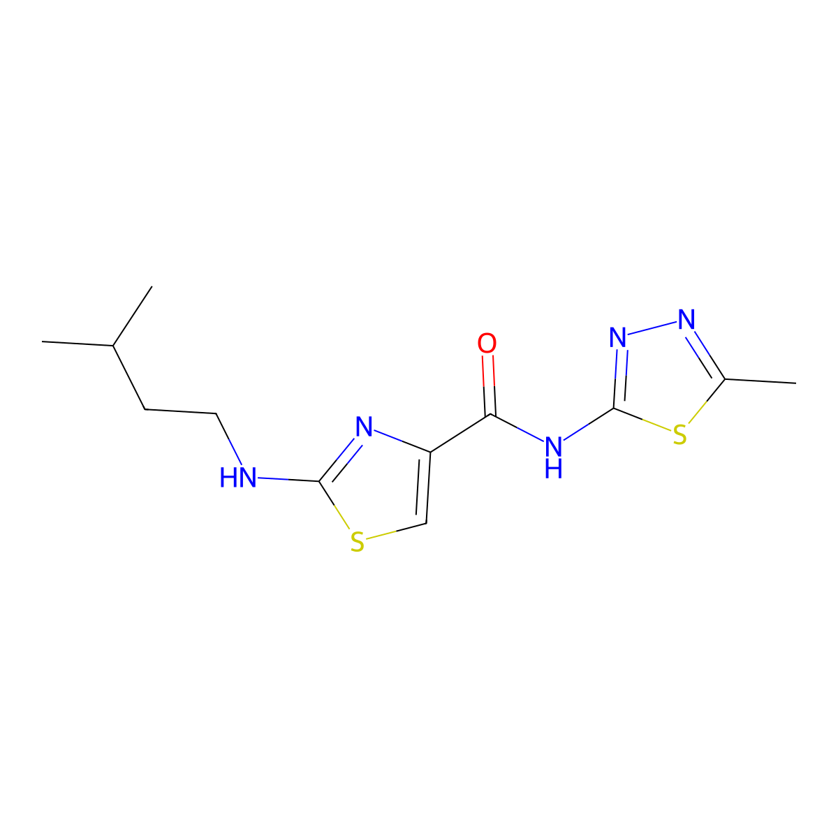 2-[(3-methylbutyl)amino]-N-[(2E)-5-methyl-1,3,4-thiadiazol-2(3H)-ylidene]-1,3-thiazole-4-carboxamide molecular structure, CAS 1232824-67-7