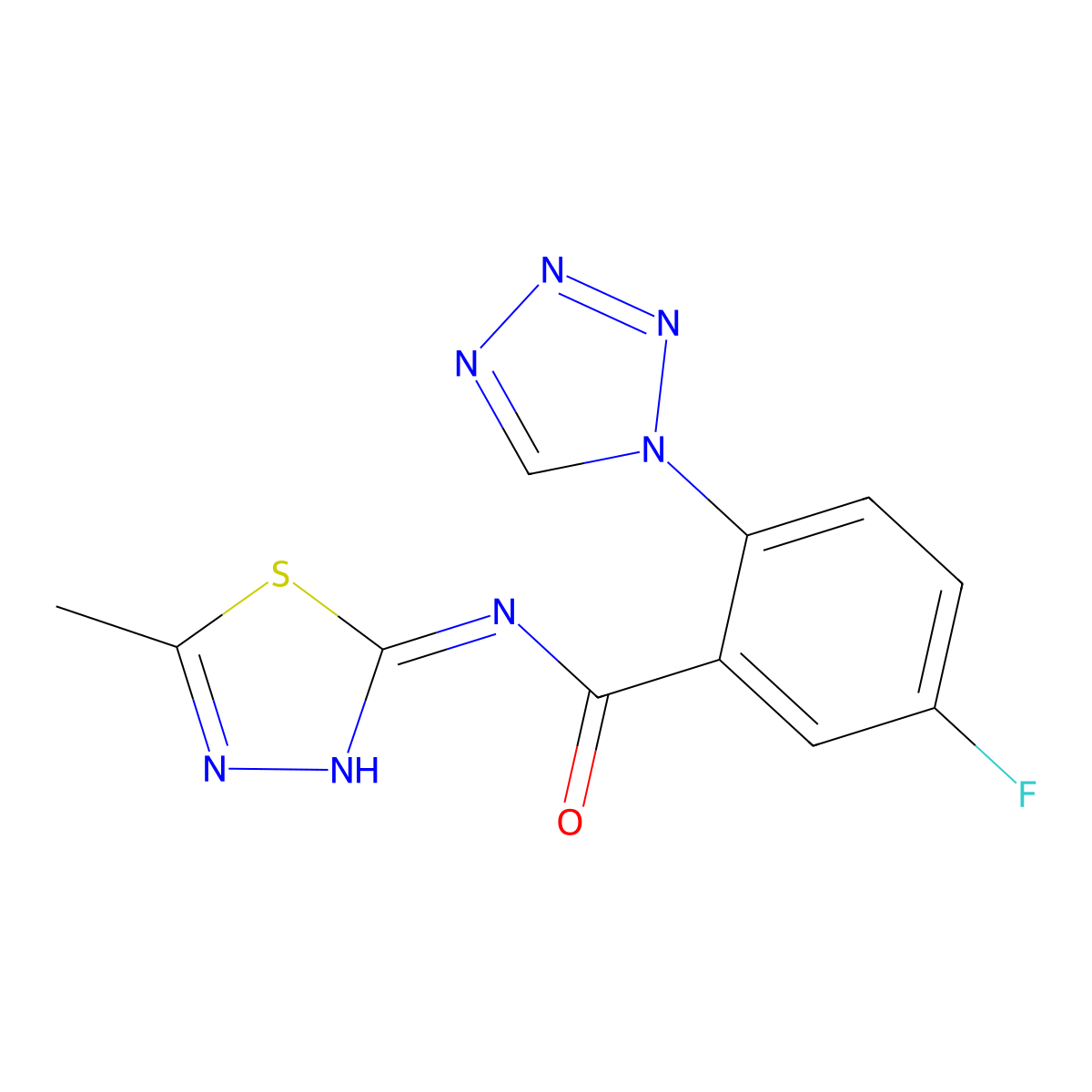 5-fluoro-N-(5-methyl-1,3,4-thiadiazol-2-yl)-2-(1H-tetrazol-1-yl)benzamide molecular structure, CAS 1232824-94-0