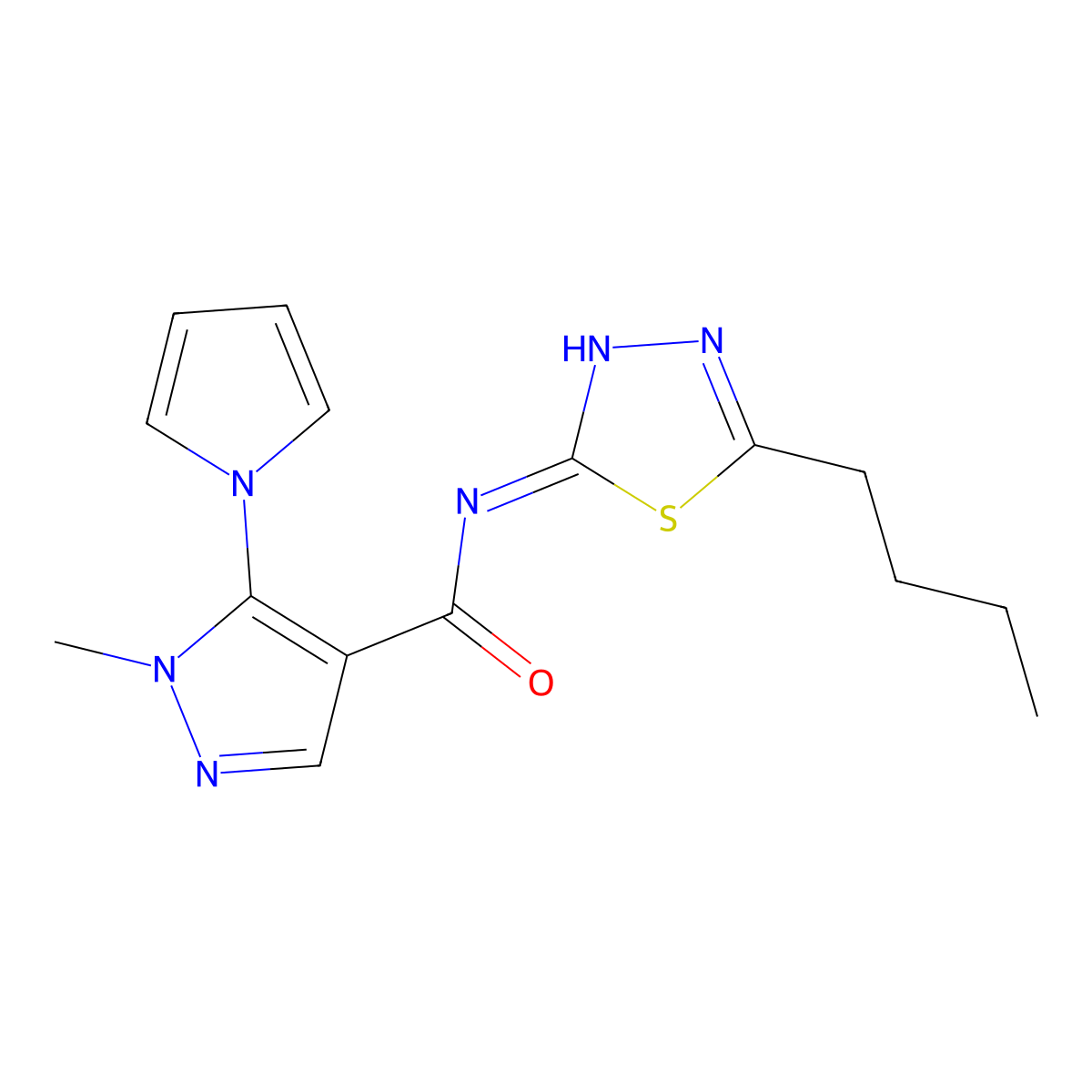 N-(5-butyl-1,3,4-thiadiazol-2-yl)-1-methyl-5-(1H-pyrrol-1-yl)-1H-pyrazole-4-carboxamide molecular structure, CAS 1232825-21-6