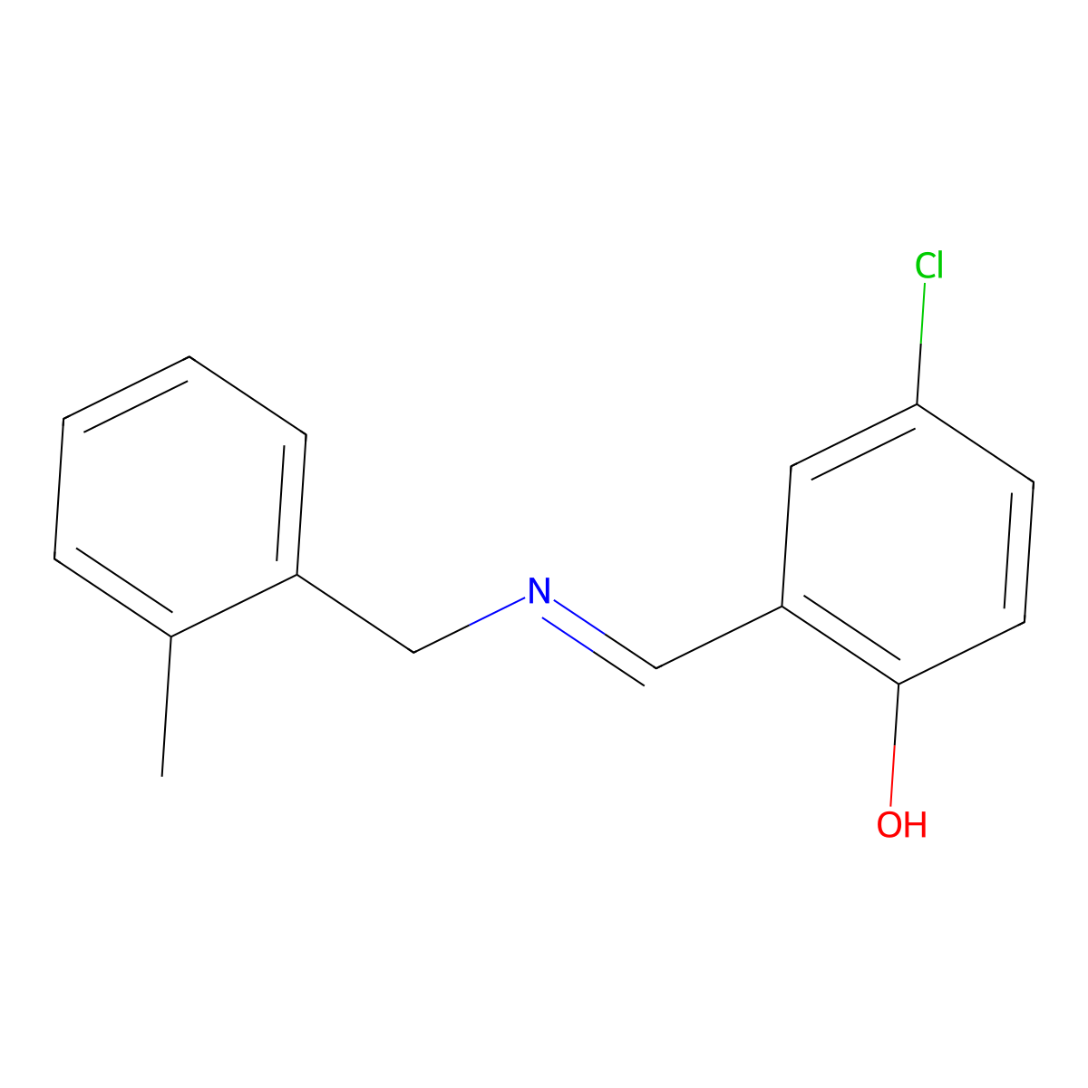 4-chloro-2-{(E)-[(2-methylbenzyl)imino]methyl}phenol molecular structure, CAS 1232825-25-0