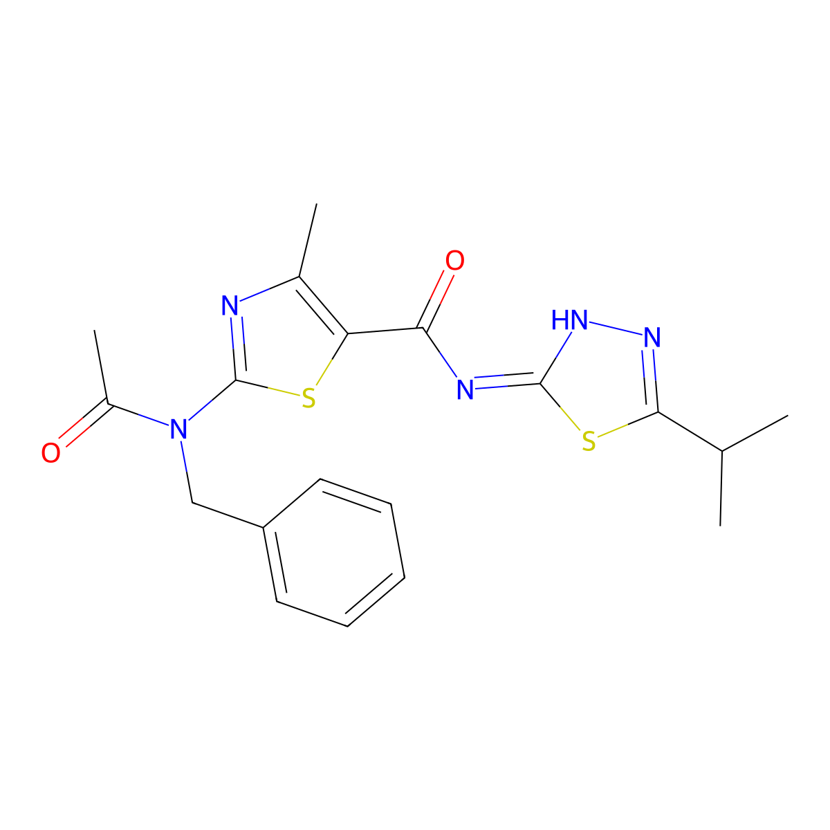 2-[acetyl(benzyl)amino]-4-methyl-N-[(2E)-5-(propan-2-yl)-1,3,4-thiadiazol-2(3H)-ylidene]-1,3-thiazole-5-carboxamide molecular structure, CAS 1232825-27-2