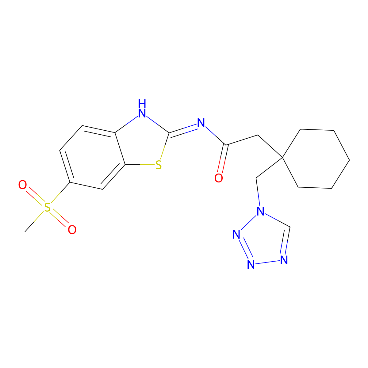 N-[(2Z)-6-(methylsulfonyl)-1,3-benzothiazol-2(3H)-ylidene]-2-[1-(1H-tetrazol-1-ylmethyl)cyclohexyl]acetamide molecular structure, CAS 1232825-90-9