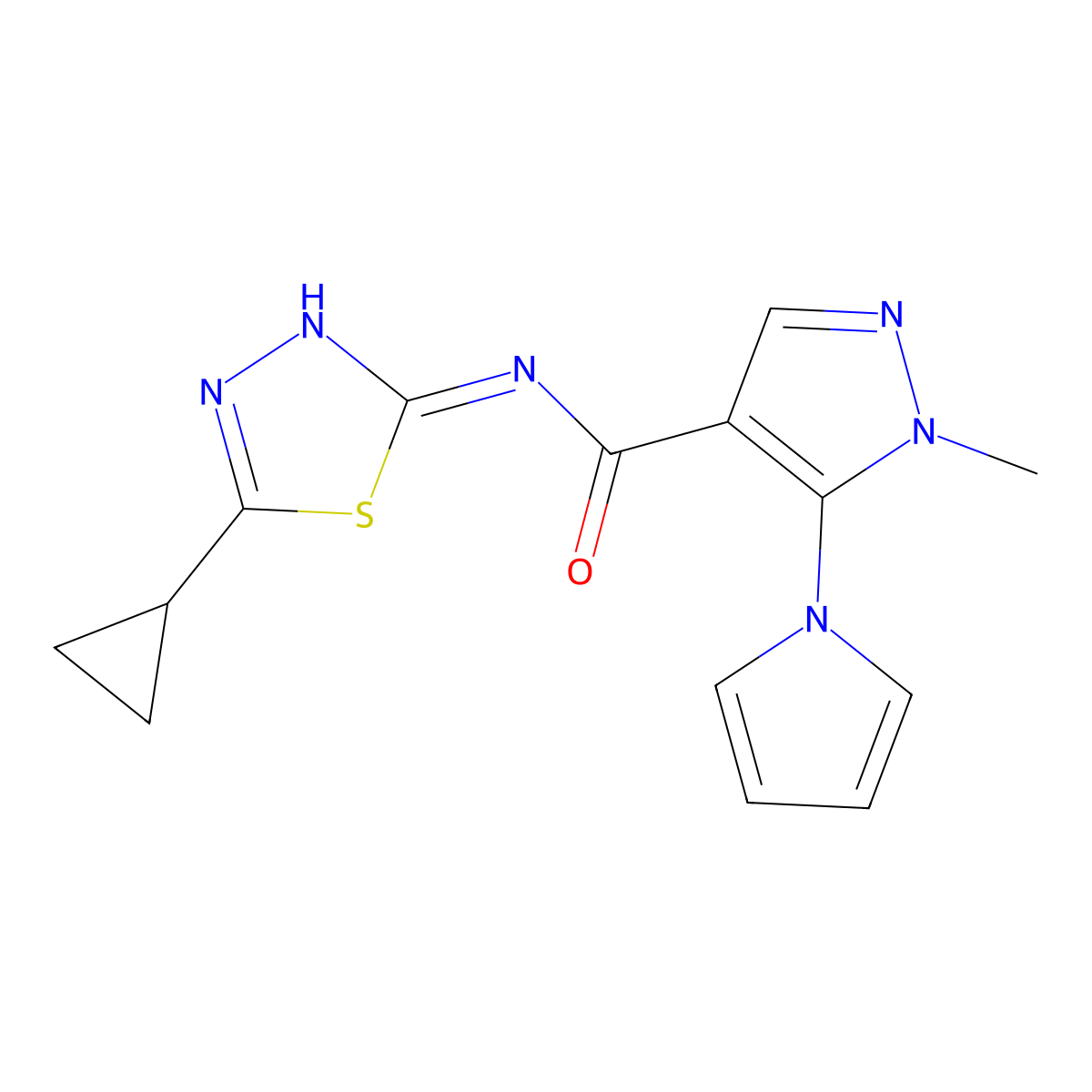 N-(5-cyclopropyl-1,3,4-thiadiazol-2-yl)-1-methyl-5-(1H-pyrrol-1-yl)-1H-pyrazole-4-carboxamide molecular structure, CAS 1232826-62-8