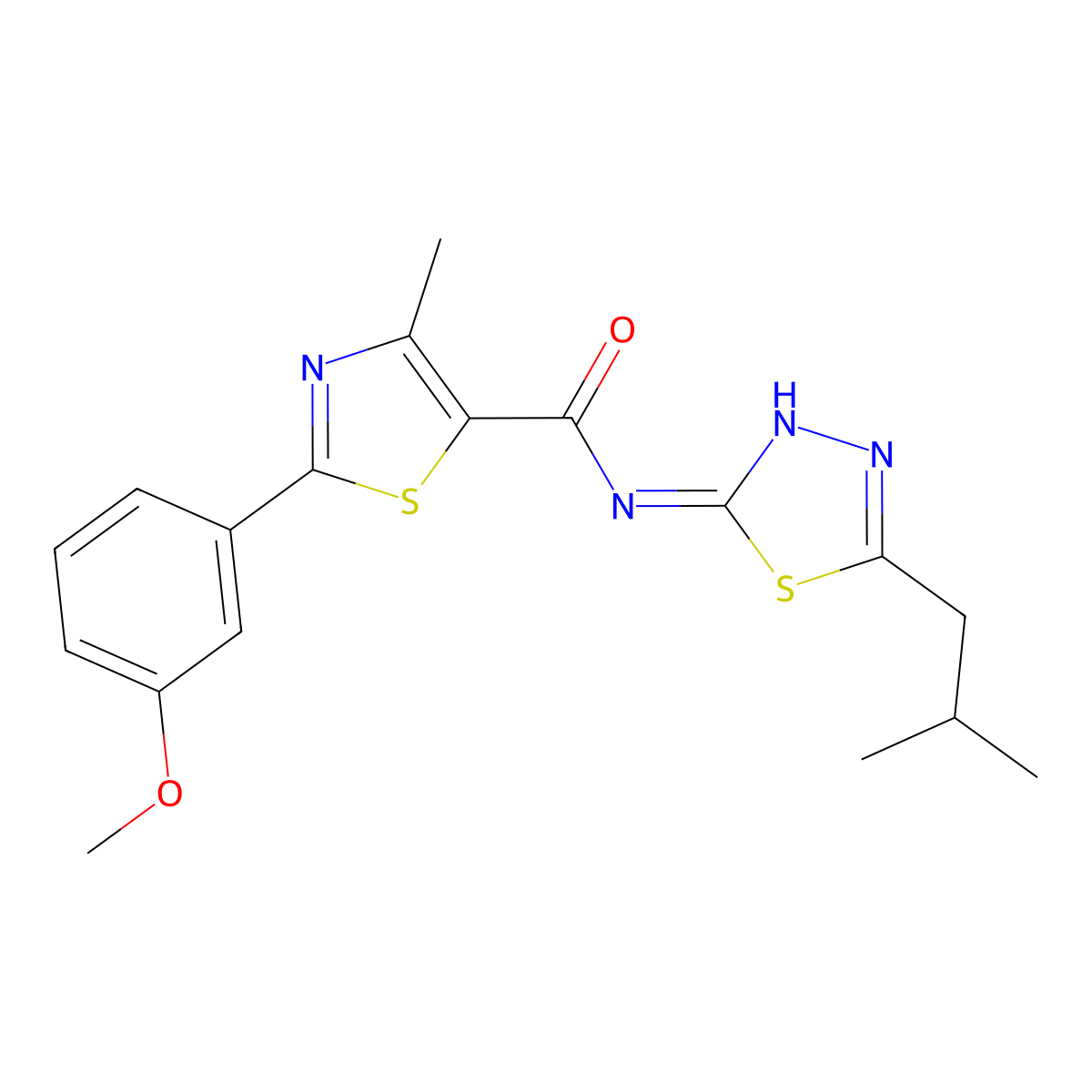 2-(3-methoxyphenyl)-4-methyl-N-[(2E)-5-(2-methylpropyl)-1,3,4-thiadiazol-2(3H)-ylidene]-1,3-thiazole-5-carboxamide molecular structure, CAS 1232826-68-4