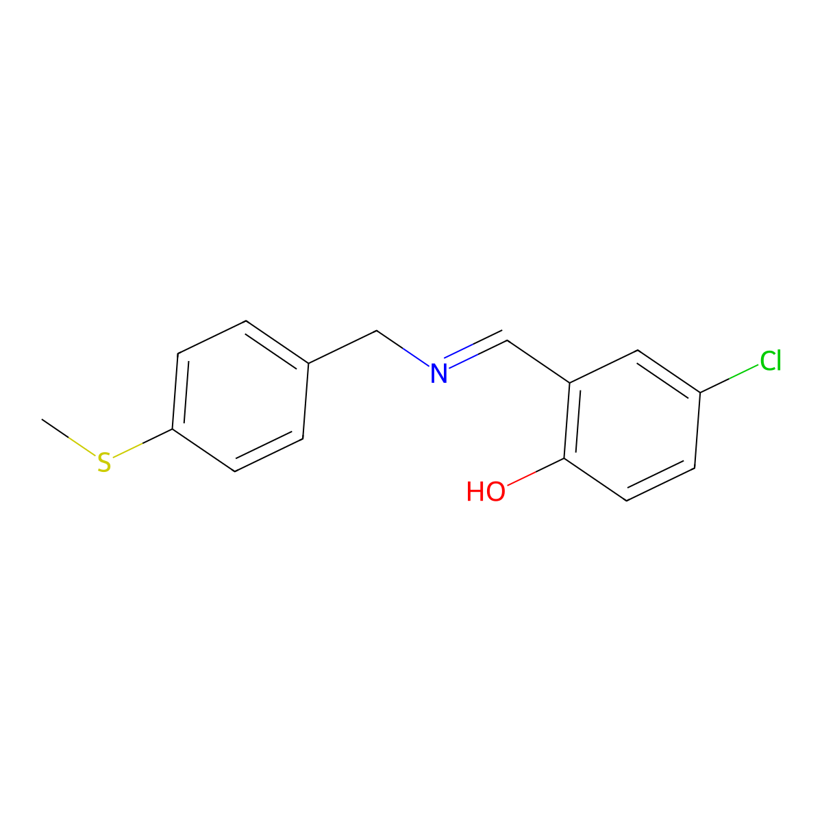 4-chloro-2-((E)-{[4-(methylthio)benzyl]imino}methyl)phenol molecular structure, CAS 1232826-69-5
